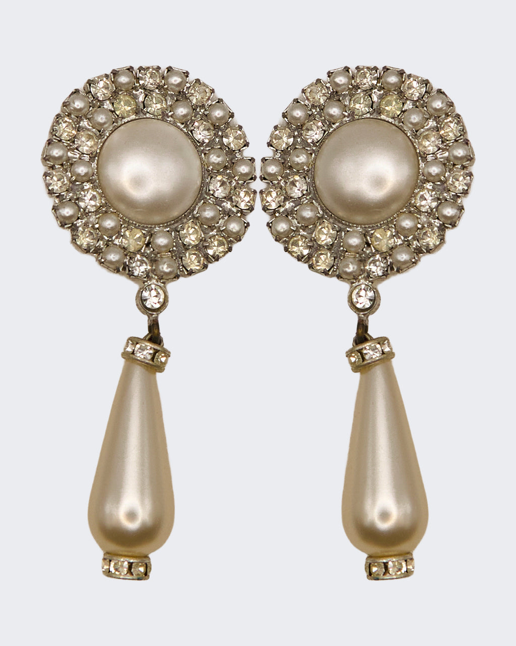 Orecchini Pendenti Vintage con Perle e Strass – Stile Anni ’80