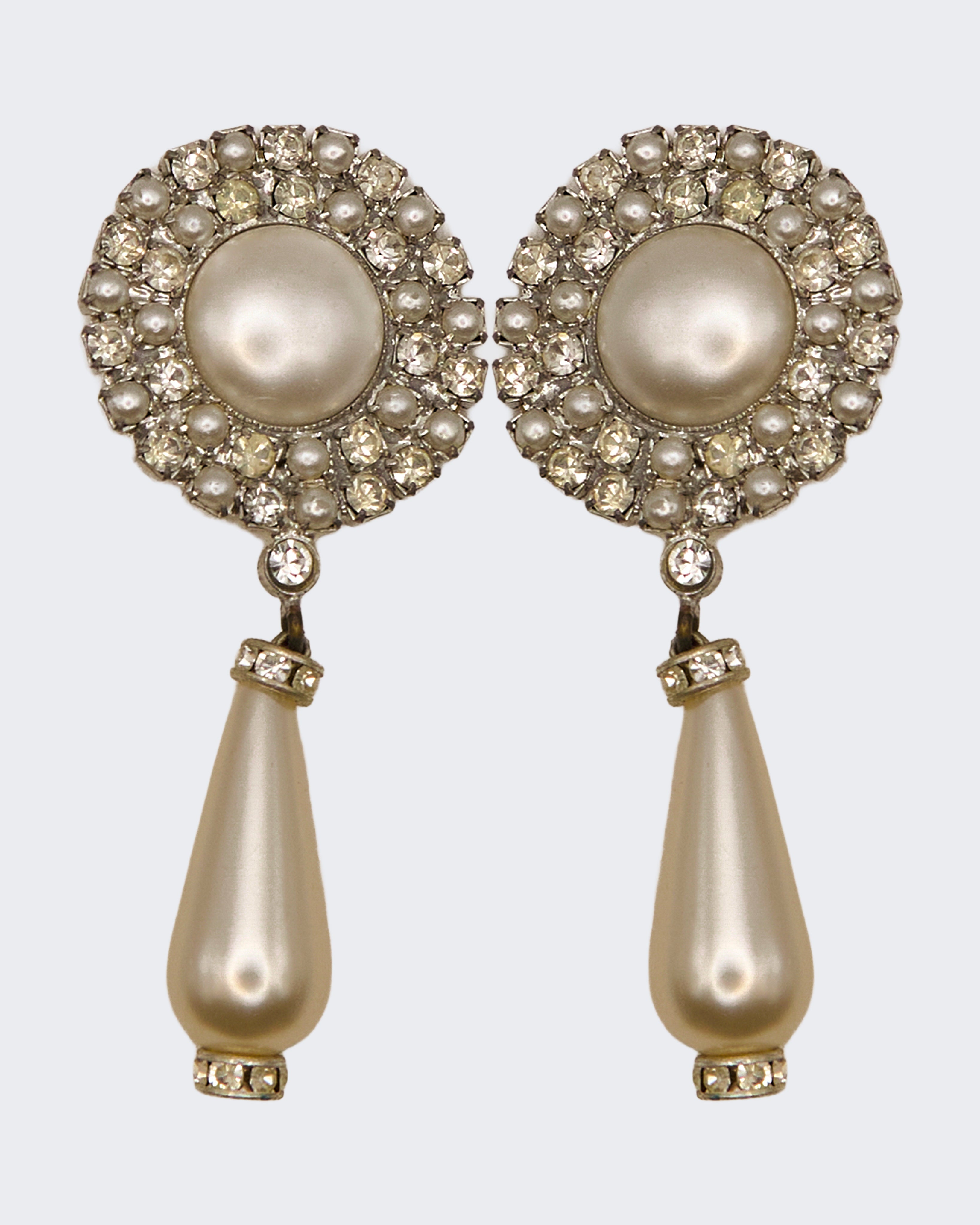Orecchini Pendenti Vintage con Perle e Strass – Stile Anni ’80