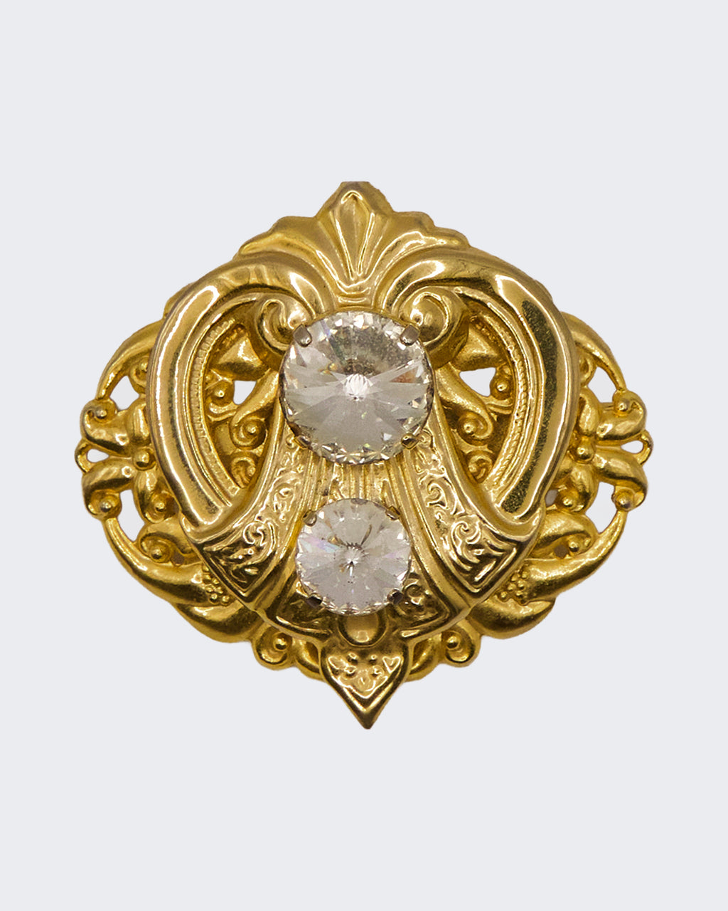 Spilla Vintage Stile Art Nouveau Ovale con Strass – Metallo Oro Opaco