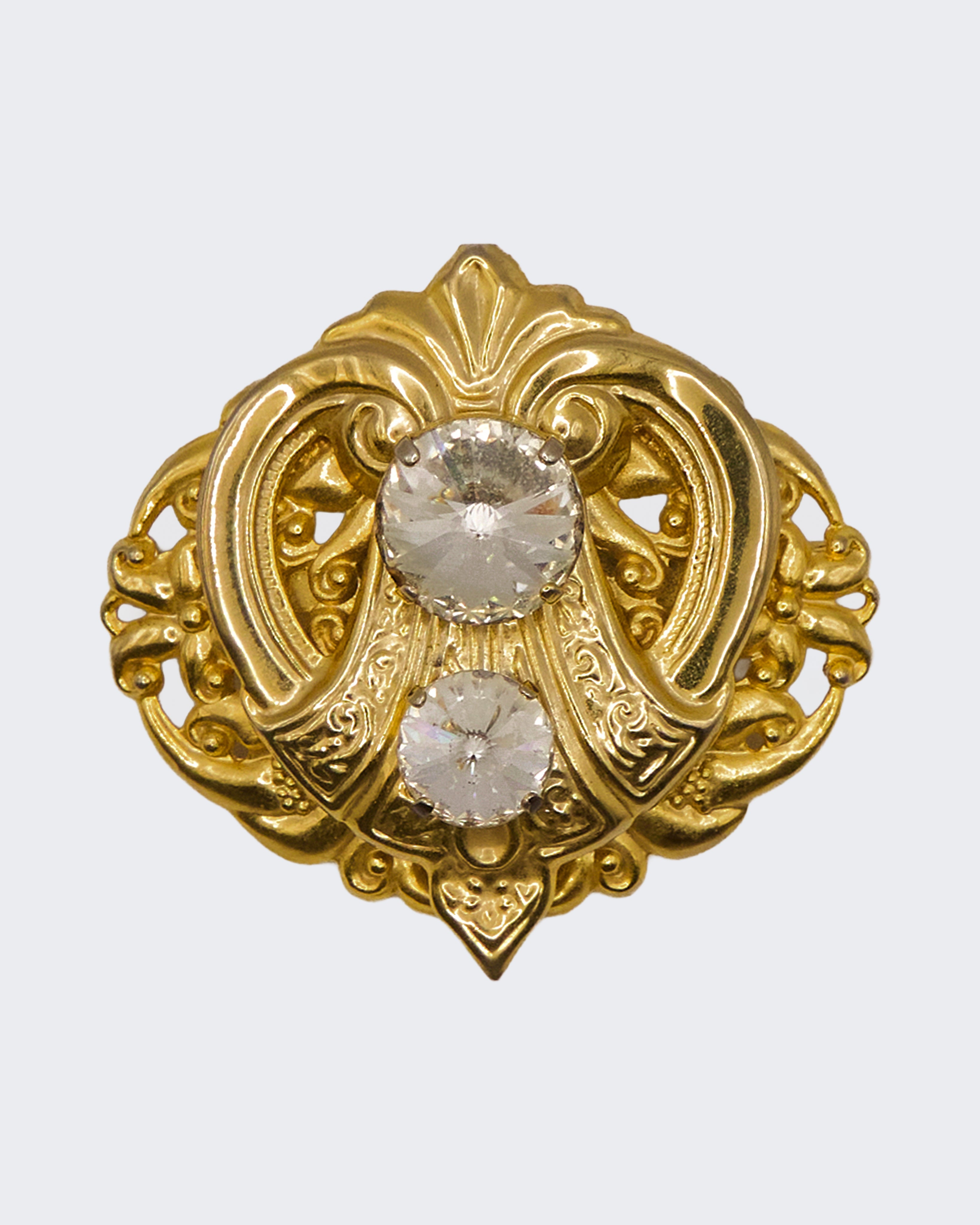 Spilla Vintage Stile Art Nouveau Ovale con Strass – Metallo Oro Opaco
