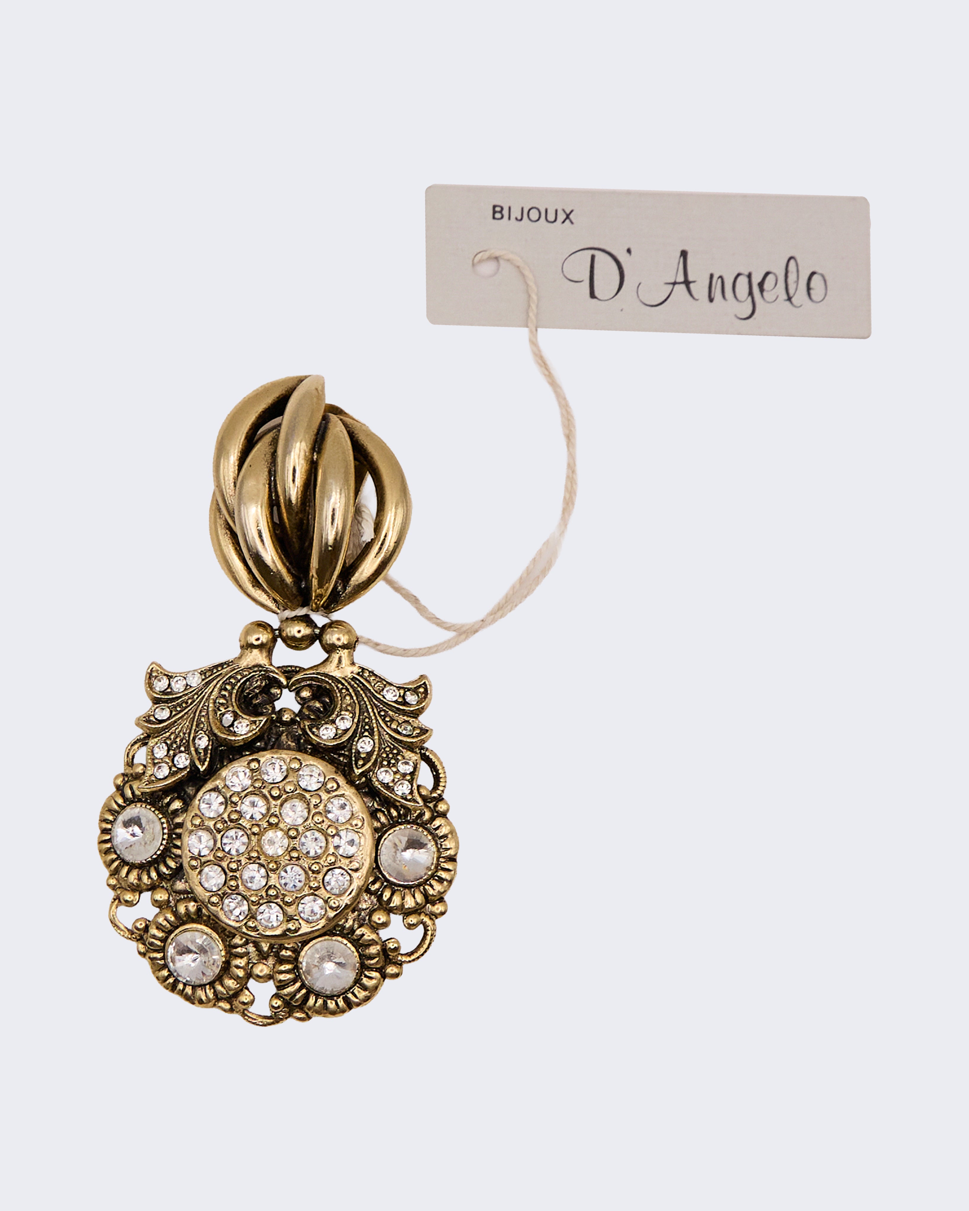 Orecchini Vintage firmati D’Angelo Dorati con Strass – Clip Barocco Couture Made in Italy