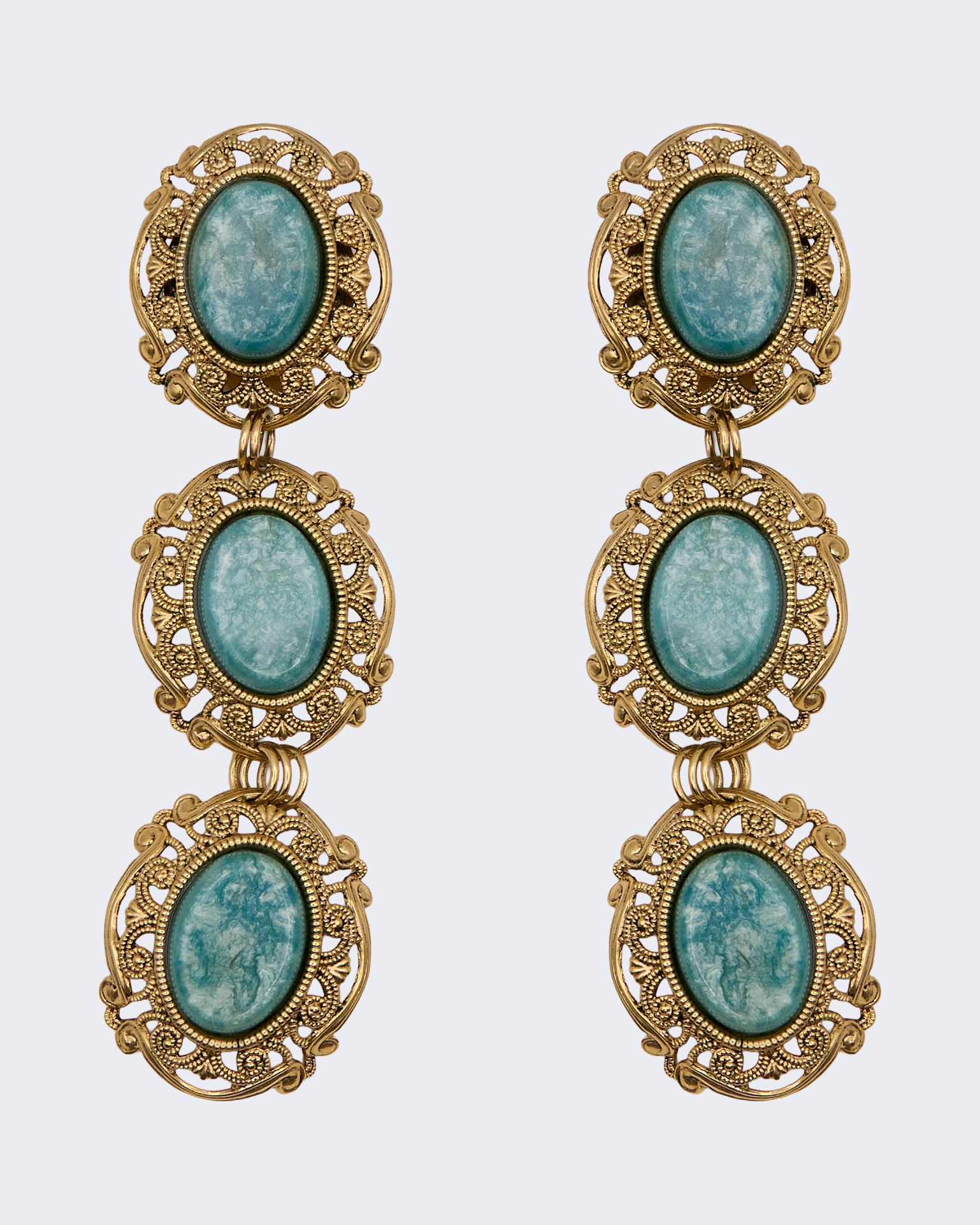 Orecchini Vintage Filigrana Turchese – Pendenti Barocchi Dorati