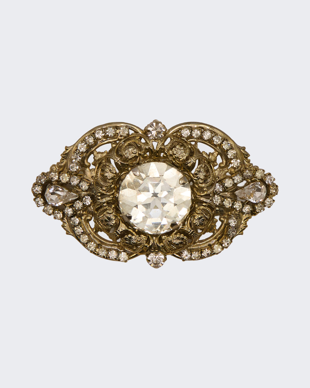 Spilla Antica in Filigrana con Cristalli – Metallo Placcato Oro, Stile Vittoriano/Belle Époque