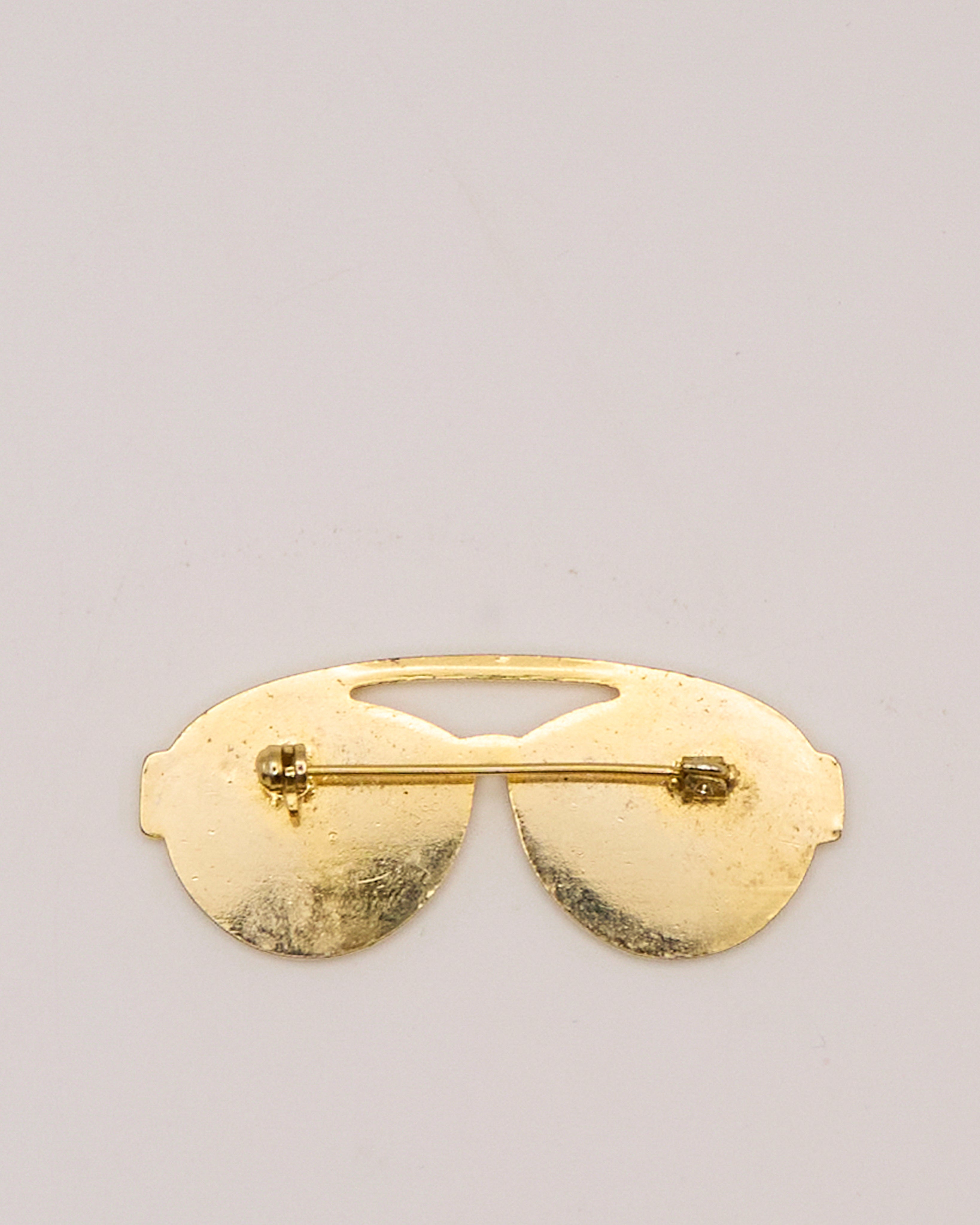 Vintage Black and Gold Enamel Sunglasses-Shaped Eyeglasses Pin