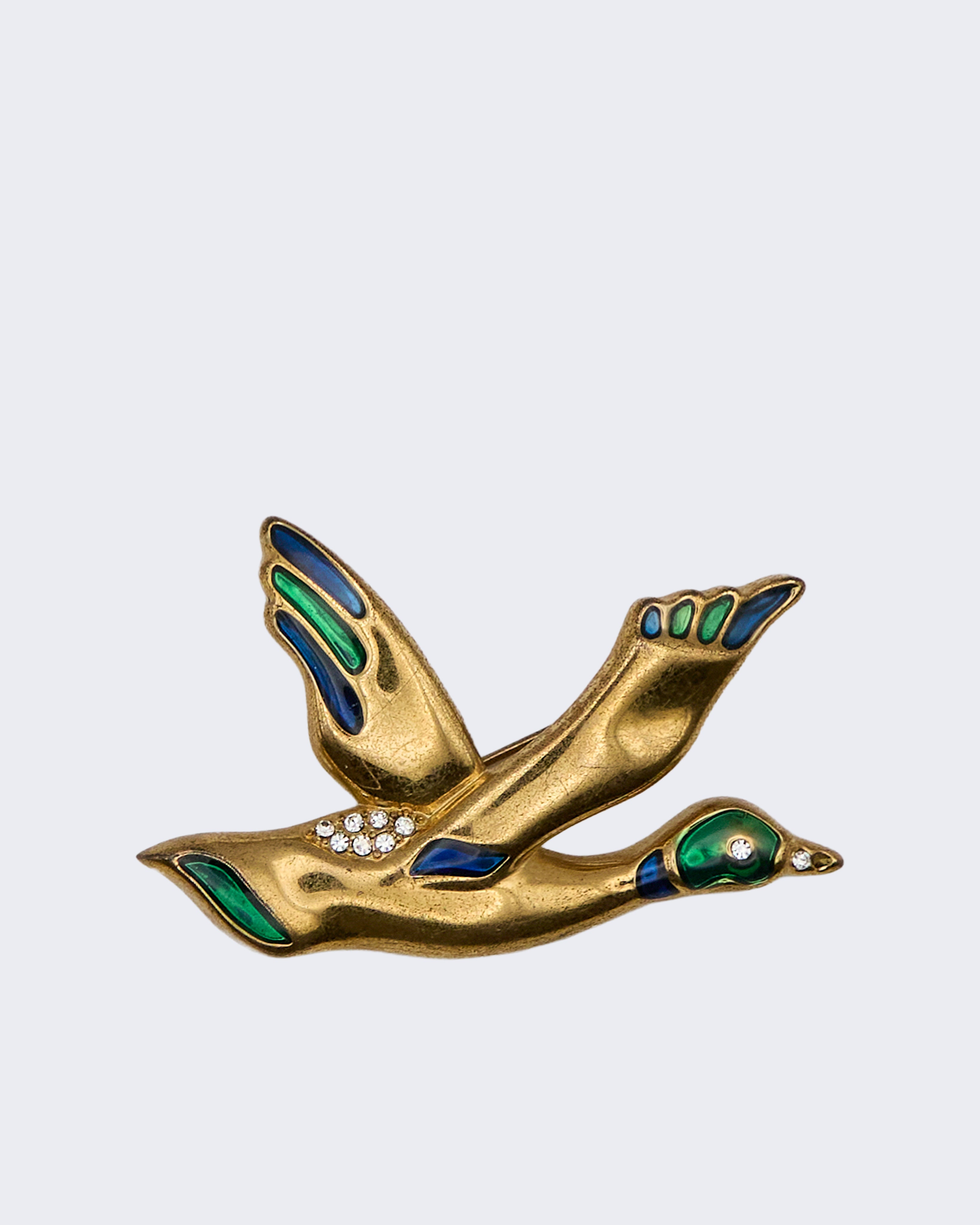Spilla Anatra Vintage in Volo Smaltata con Strass – Anni ’50–’70