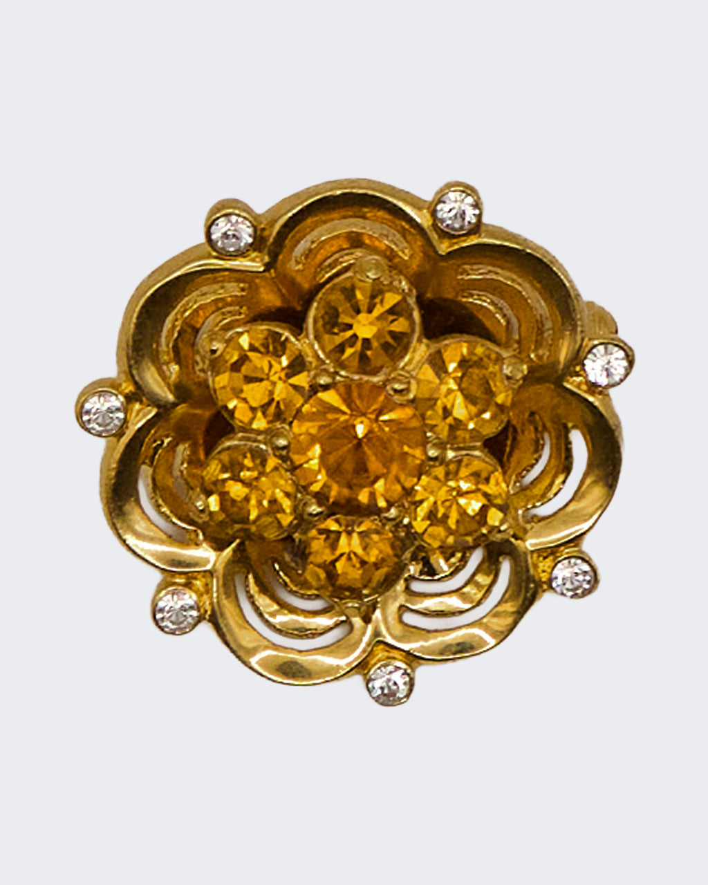 Spilla Vintage Floreale con Pietre Citrino e Strass – Metallo Dorato