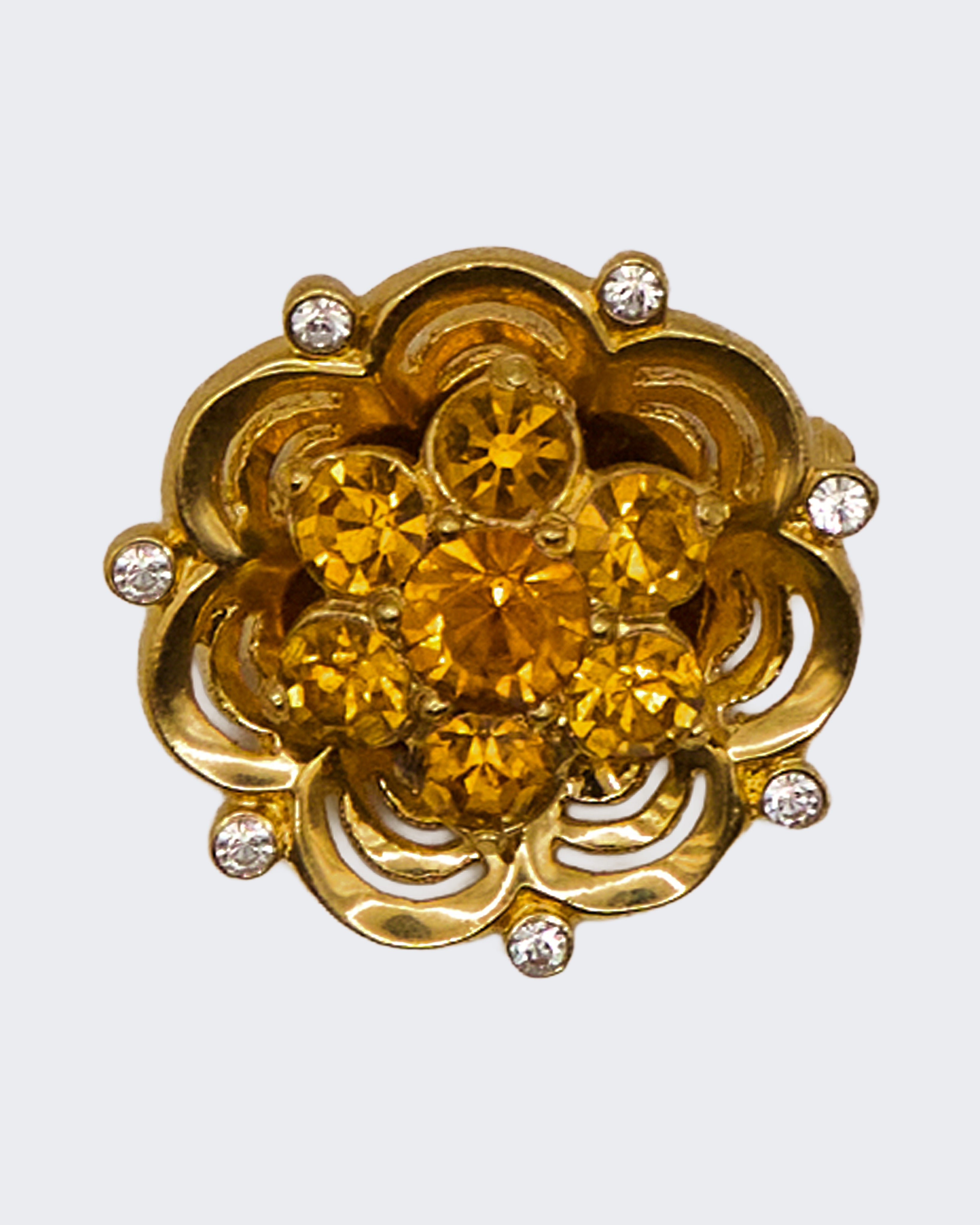 Spilla Vintage Floreale con Pietre Citrino e Strass – Metallo Dorato