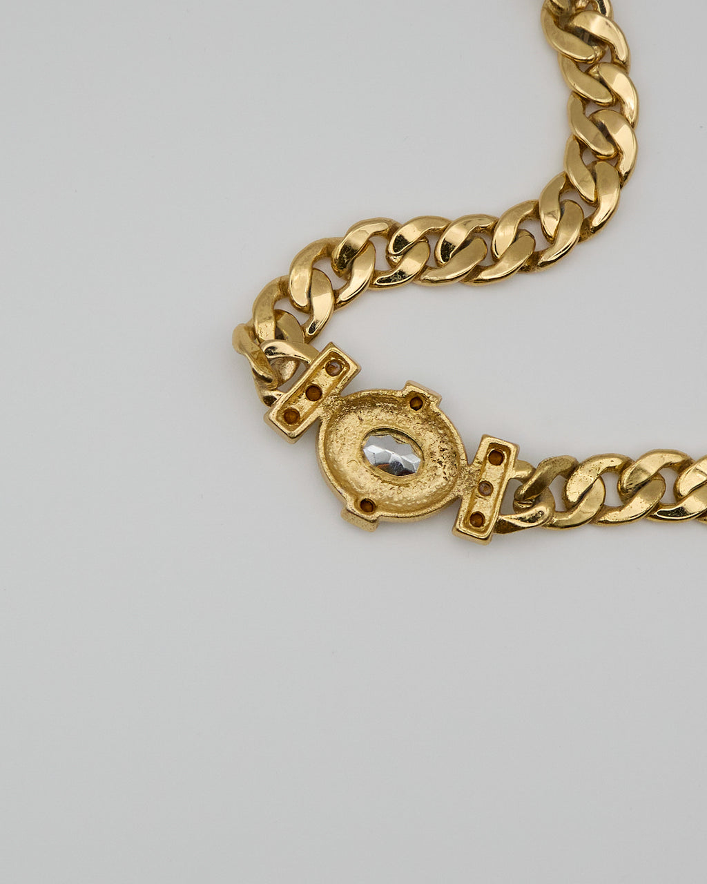 Collana vintage anni ’70 con smeraldo e diamanti, catena groumette spessa – Gioiello statement