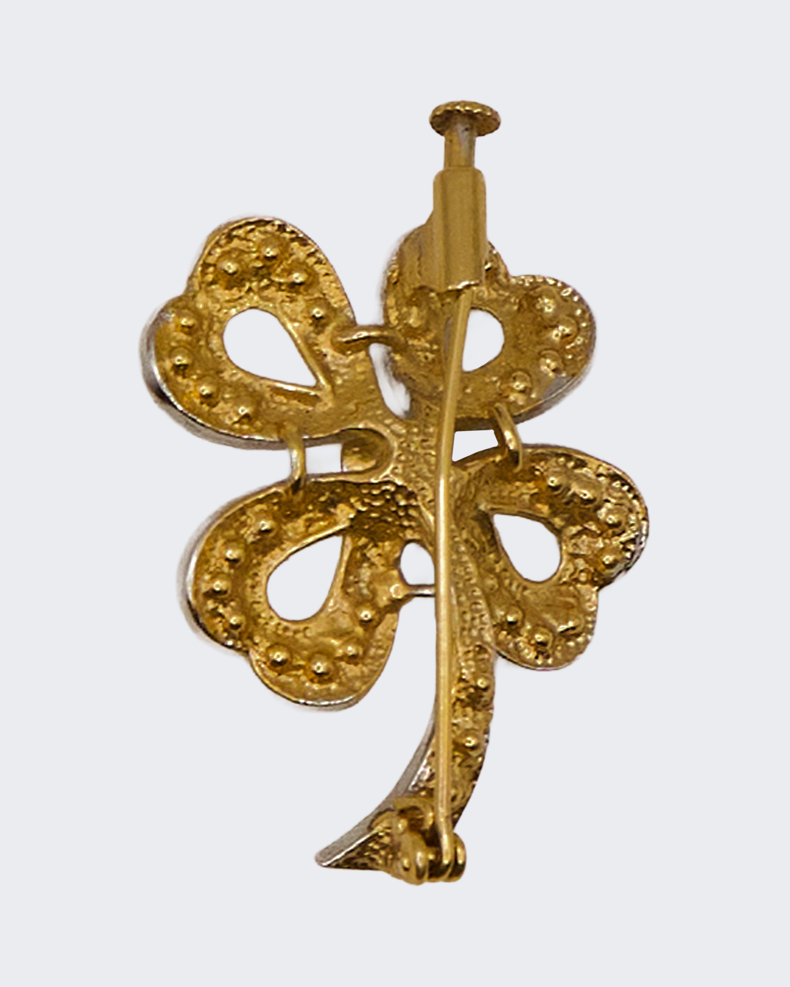 Spilla Vintage Quadrifoglio con Cristalli e Perla – Metallo Placcato