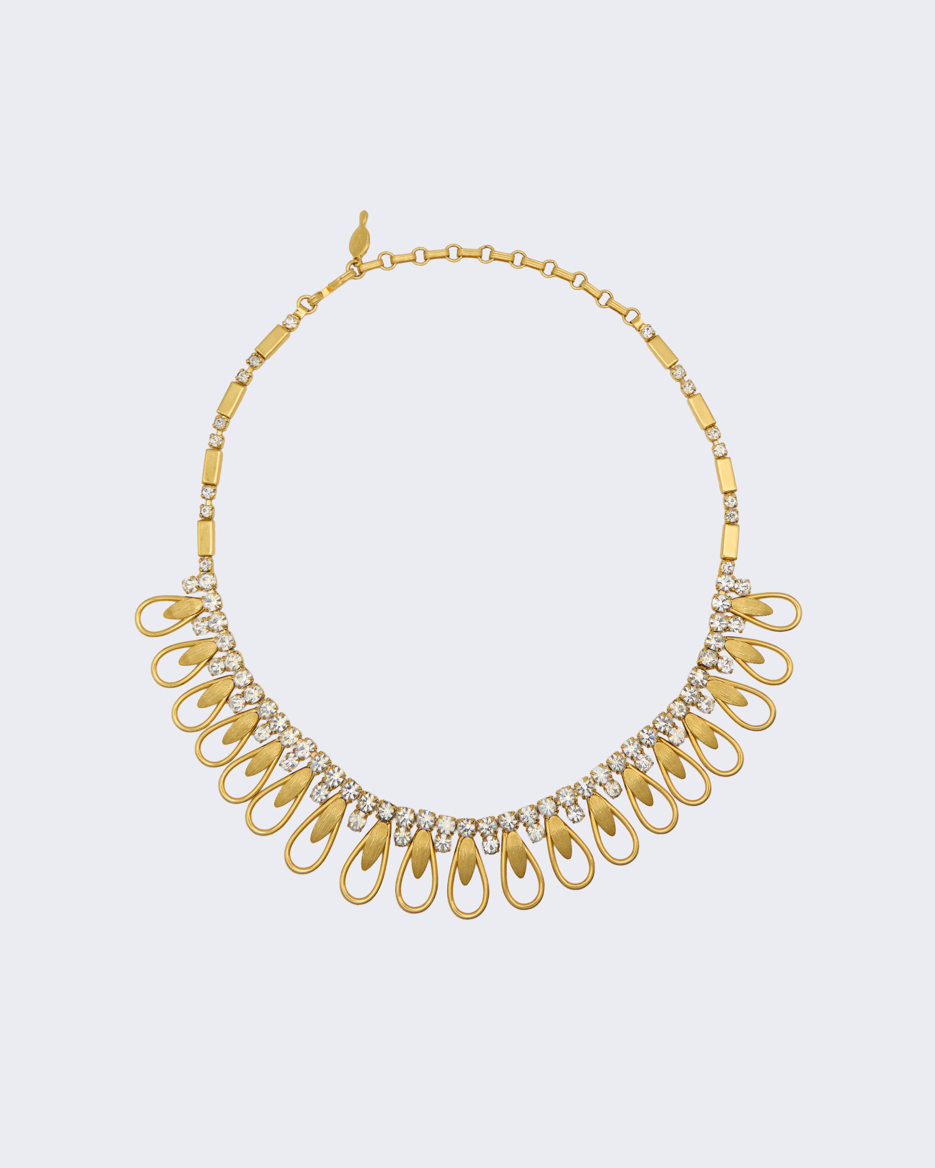 Collana Vintage Sarah Coventry con Petali di Cristallo – Susan Caplan, Placcata Oro, Anni ’70