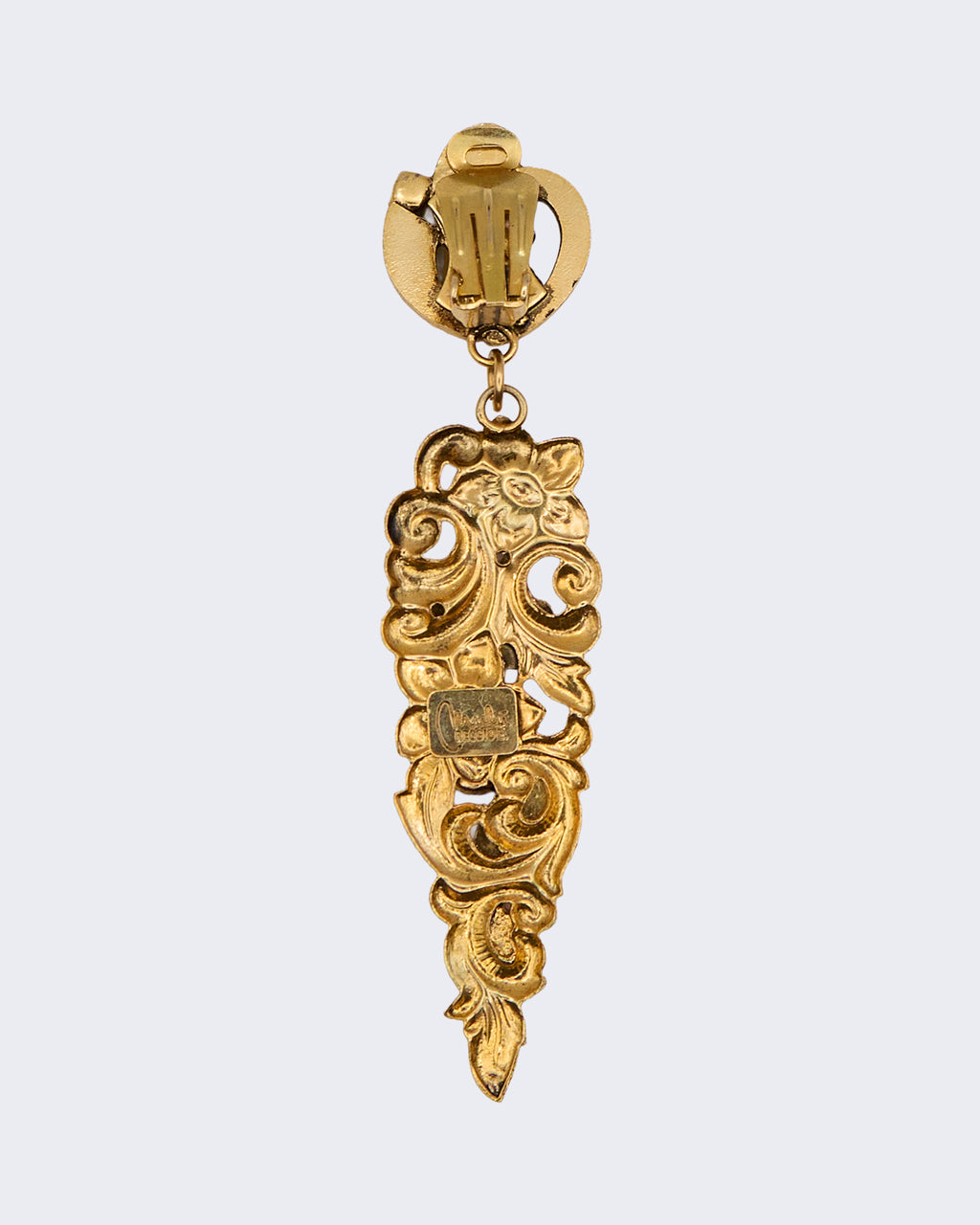 Orecchini Vintage Mulù Reggio E. Pendenti Barocchi con Strass Rossi e Perline