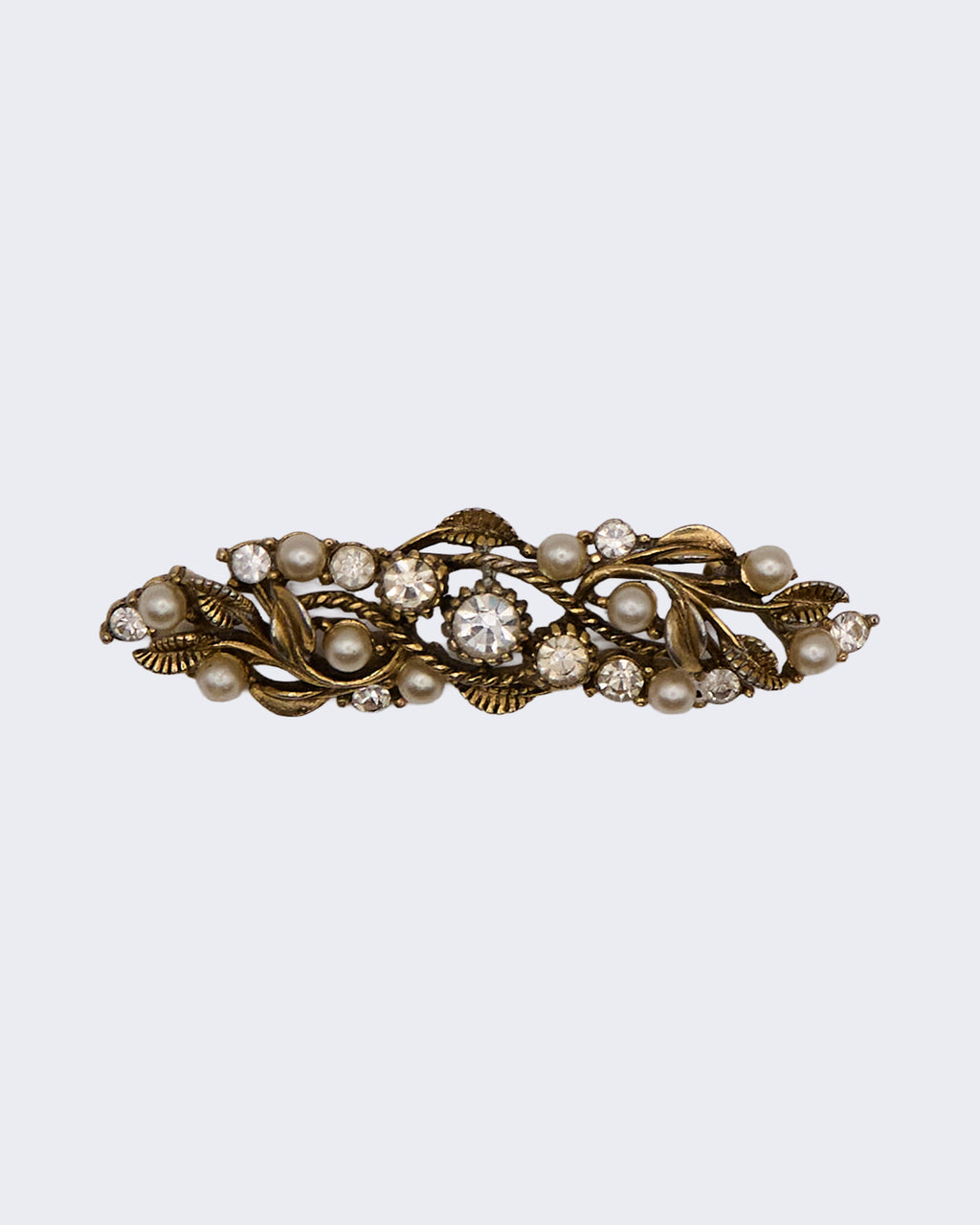 Spilla Vintage Floreale con Perle e Cristalli – Elegante Gioiello Dorato