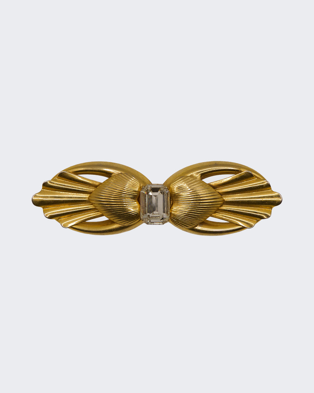 Spilla Fiocco Vintage Art Déco Placcata Oro con Cristallo Centrale – Anni ’40–’50
