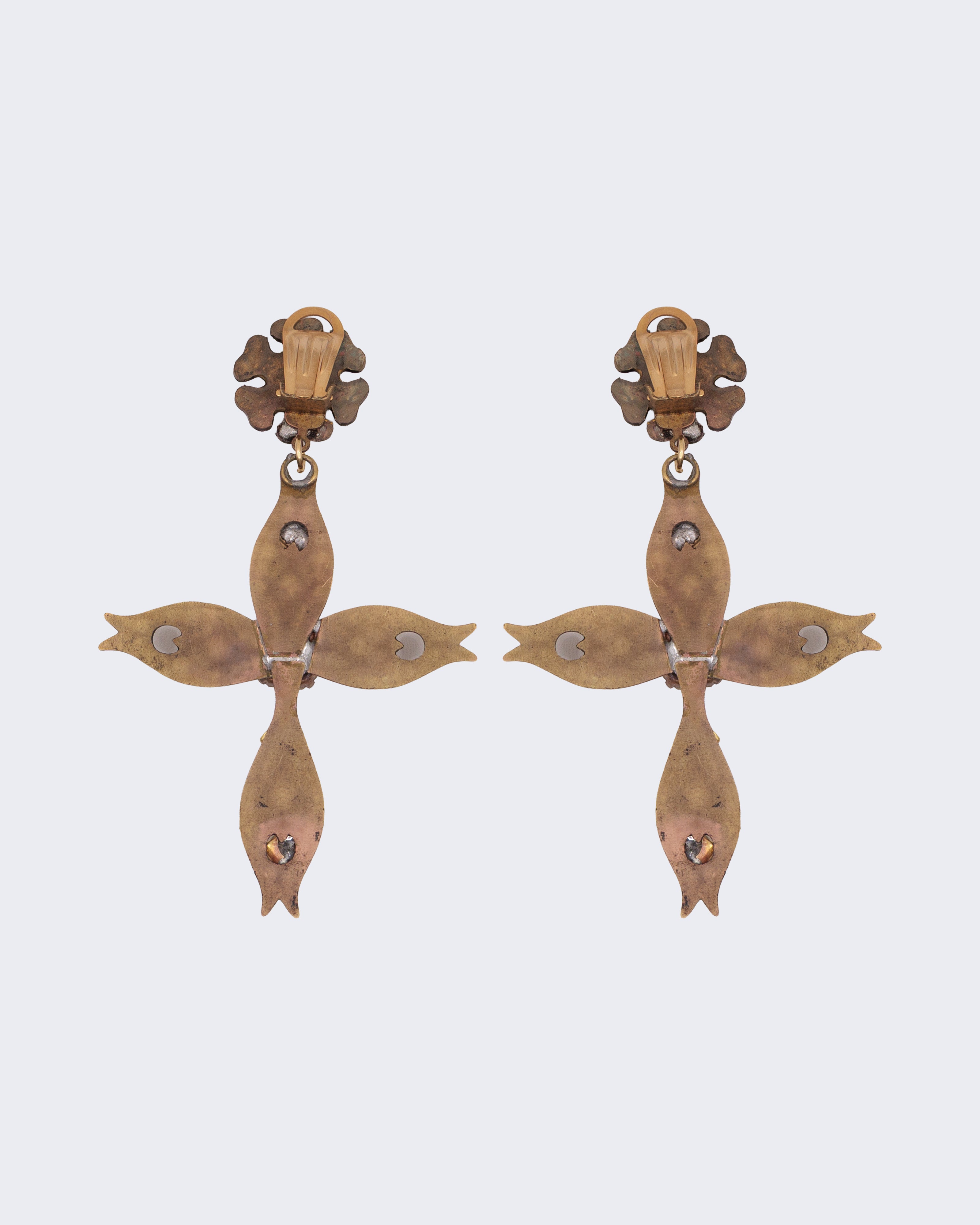 Orecchini Vintage Pendenti a Croce con Strass – Orecchini Lunghi Donna