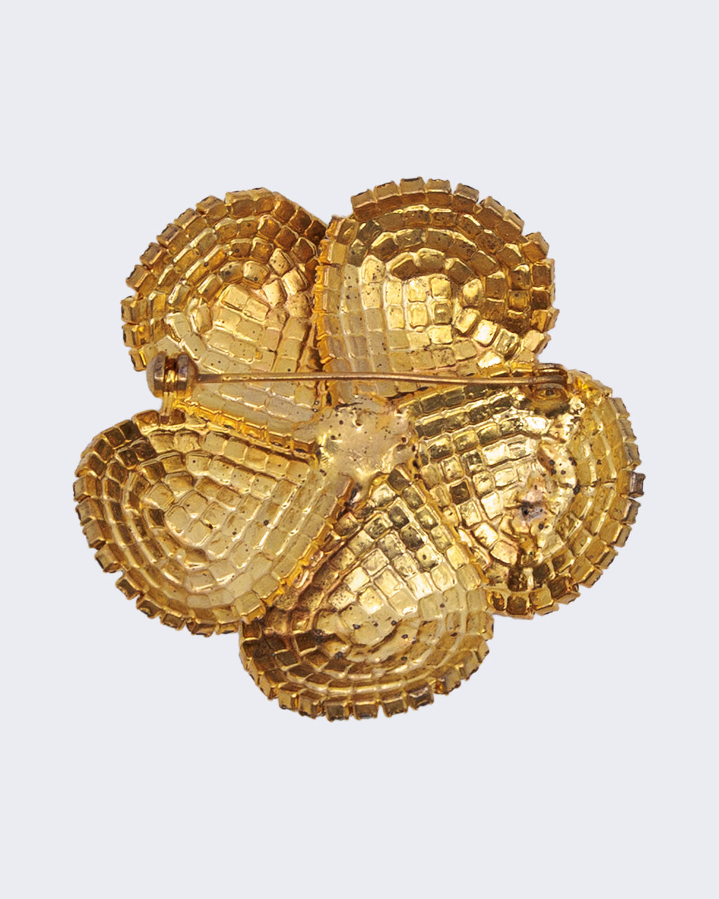 Spilla vintage a fiore con strass neri e cristalli trasparenti, design elegante anni ’50