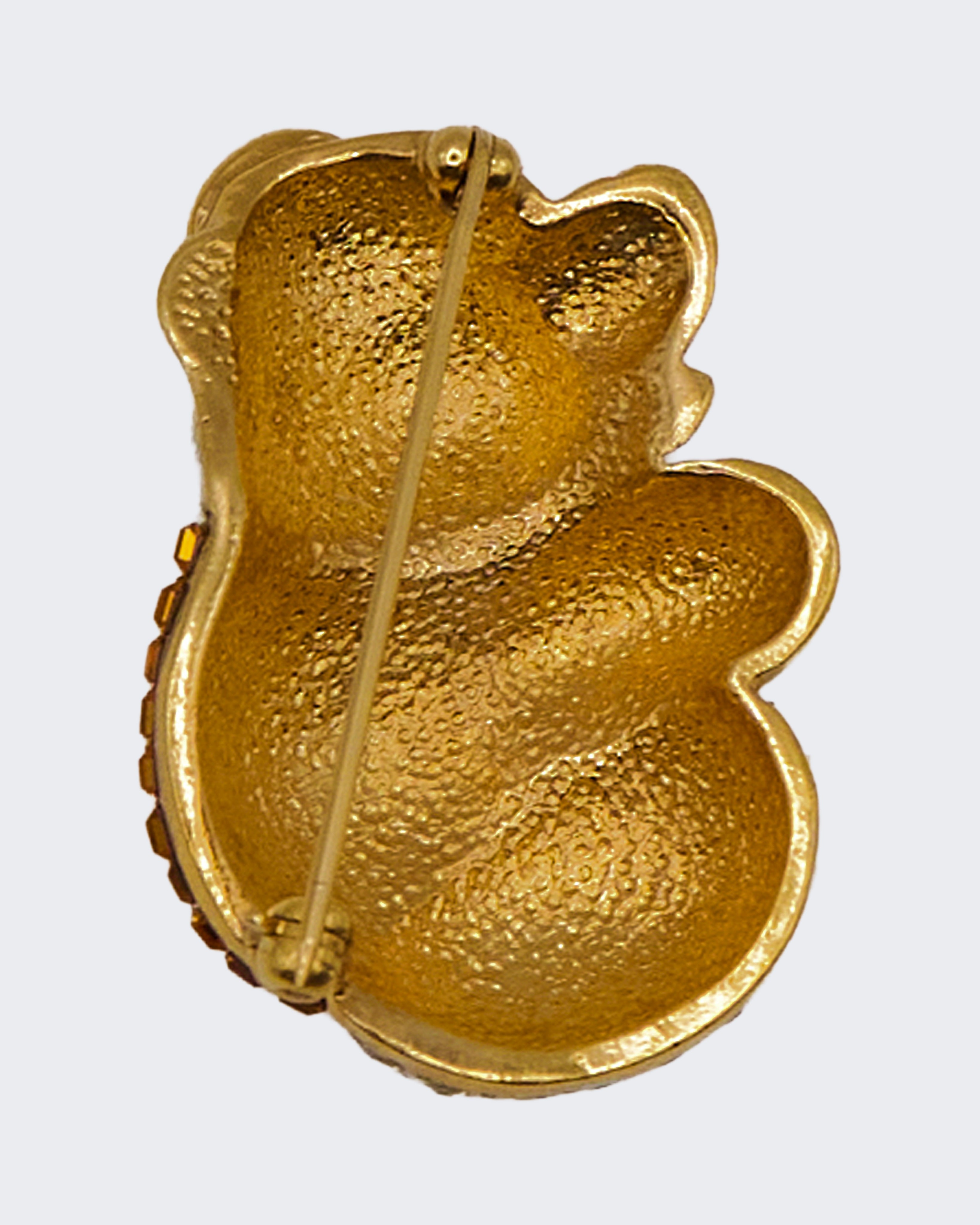 Spilla Vintage a Forma di Orso in Metallo Oro con Strass Ambra e Occhi Verdi – Anni ’80