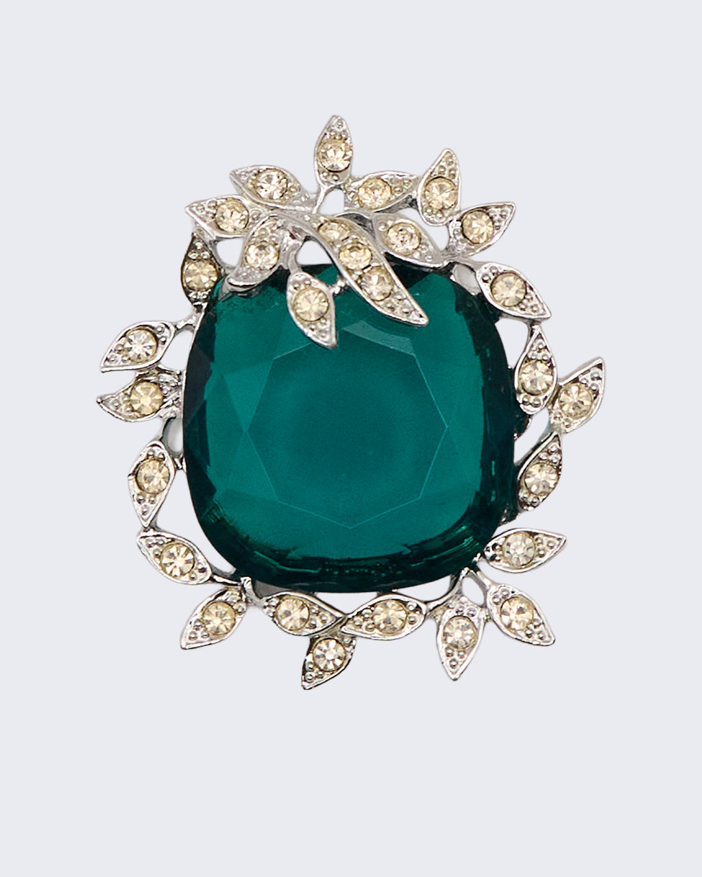 Spilla Vintage Sarah Coventry – Vetro Verde Smeraldo e Strass Argentati “Holiday Ice”