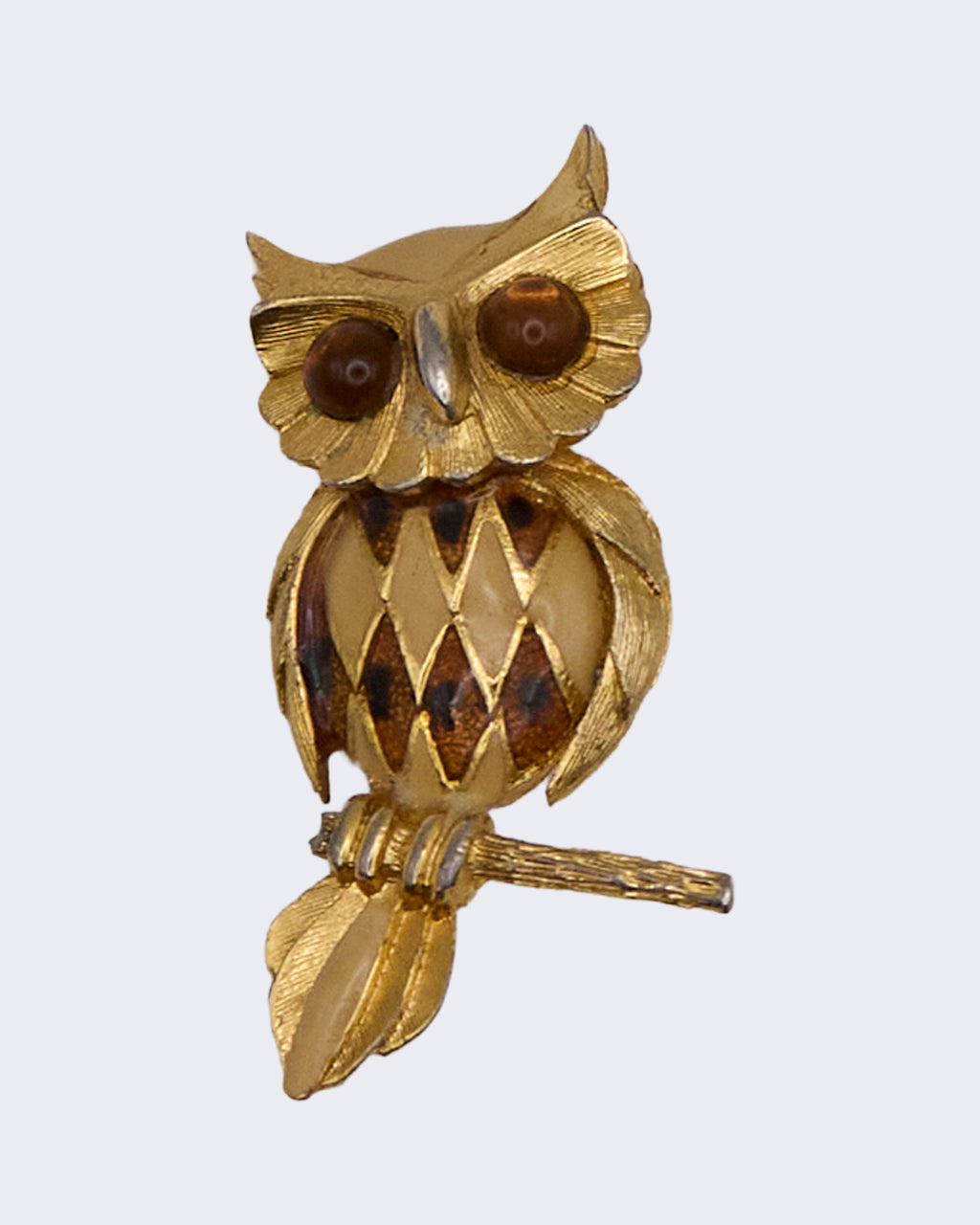 Spilla Vintage Gufo Dorato con Occhi Ambra – Gioiello Animale Elegante