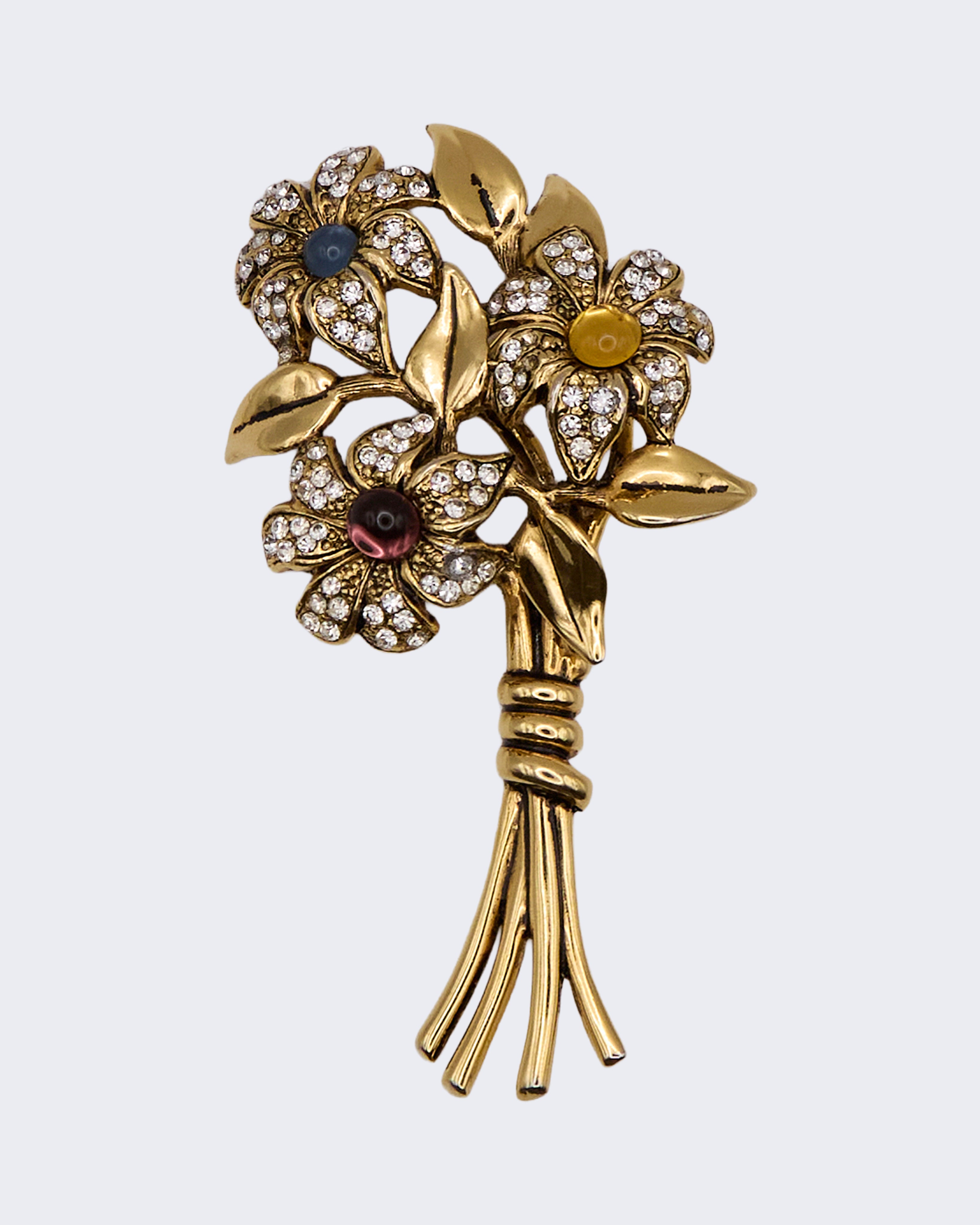 Spilla Vintage Bouquet di Fiori con Strass e Pietre Colorate – Anni 50