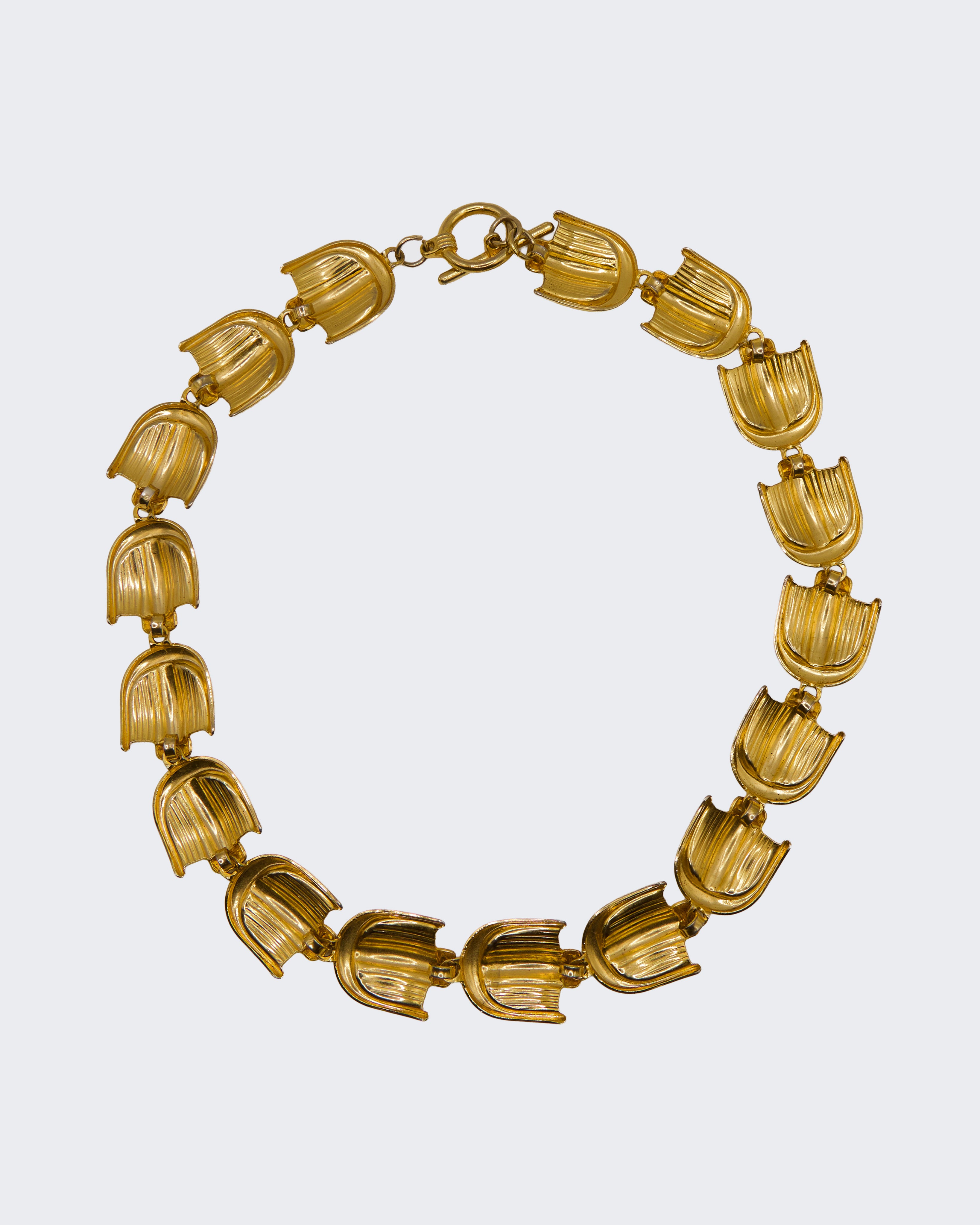 Collana Vintage Geometrica Tono Oro – Girocollo a Maglie a Coste di Alta Moda