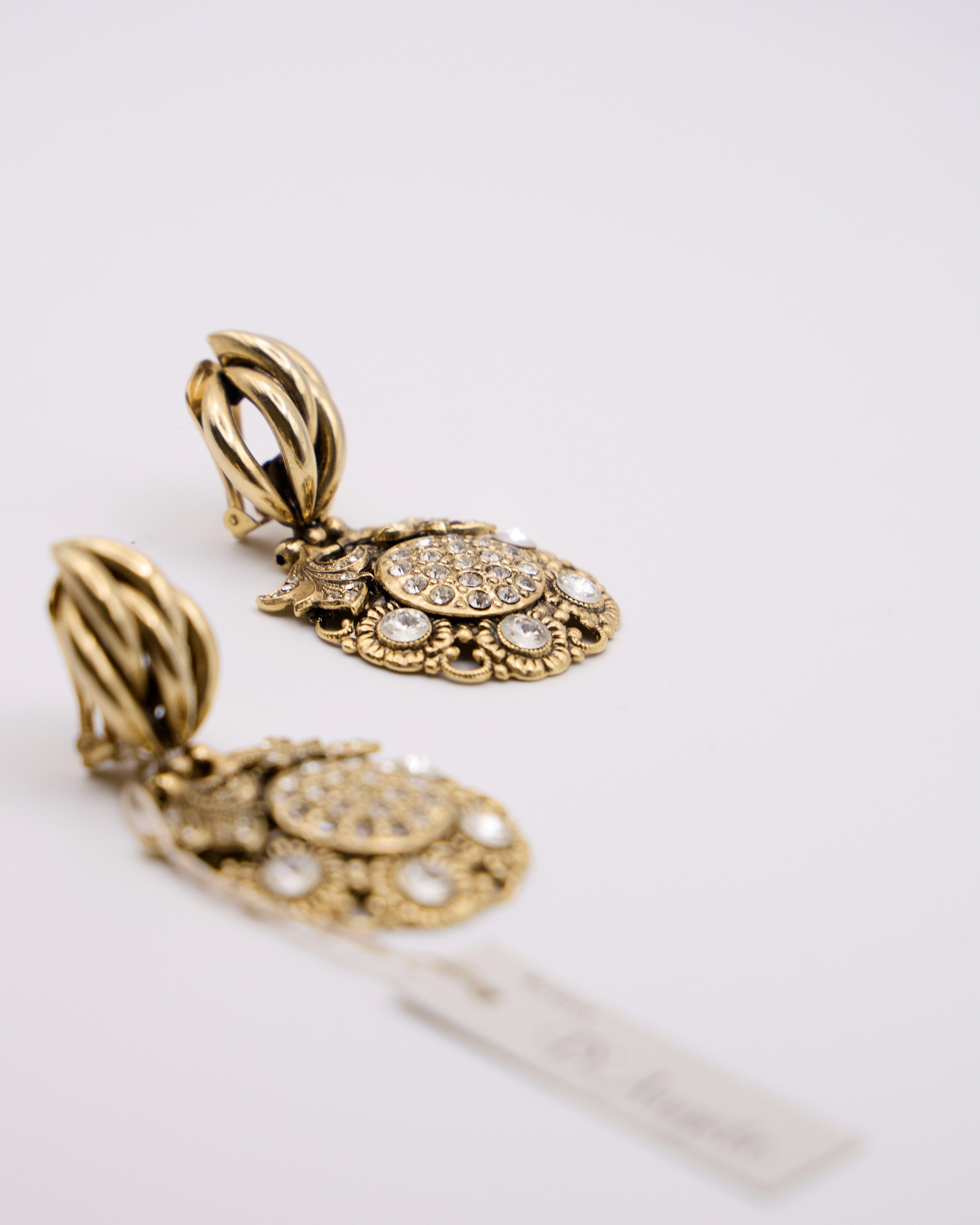 Orecchini Vintage firmati D’Angelo Dorati con Strass – Clip Barocco Couture Made in Italy