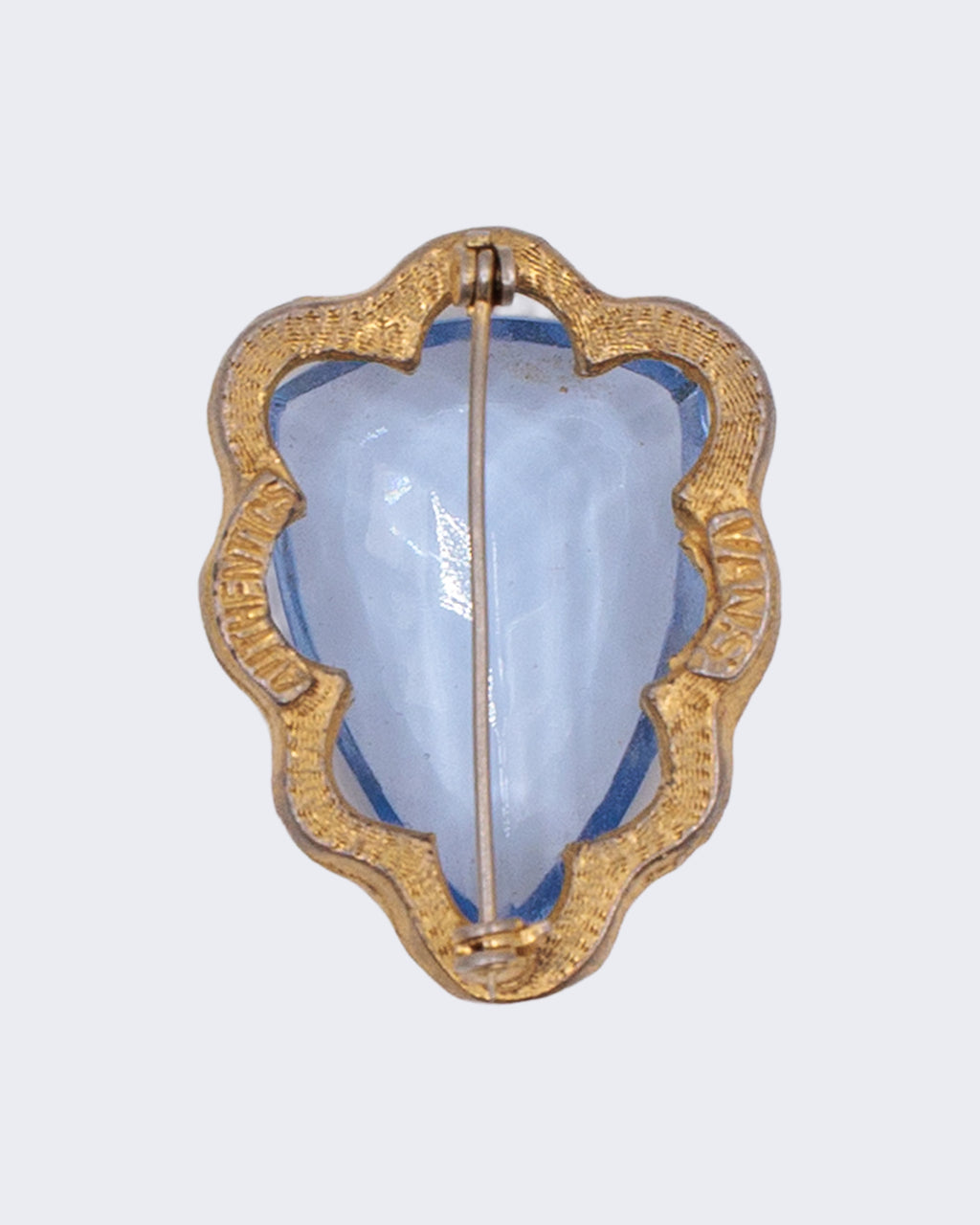 Spilla Vintage Western Germany con Grande Pietra Azzurra – Brooch Dorata Anni ‘60 con Cristallo