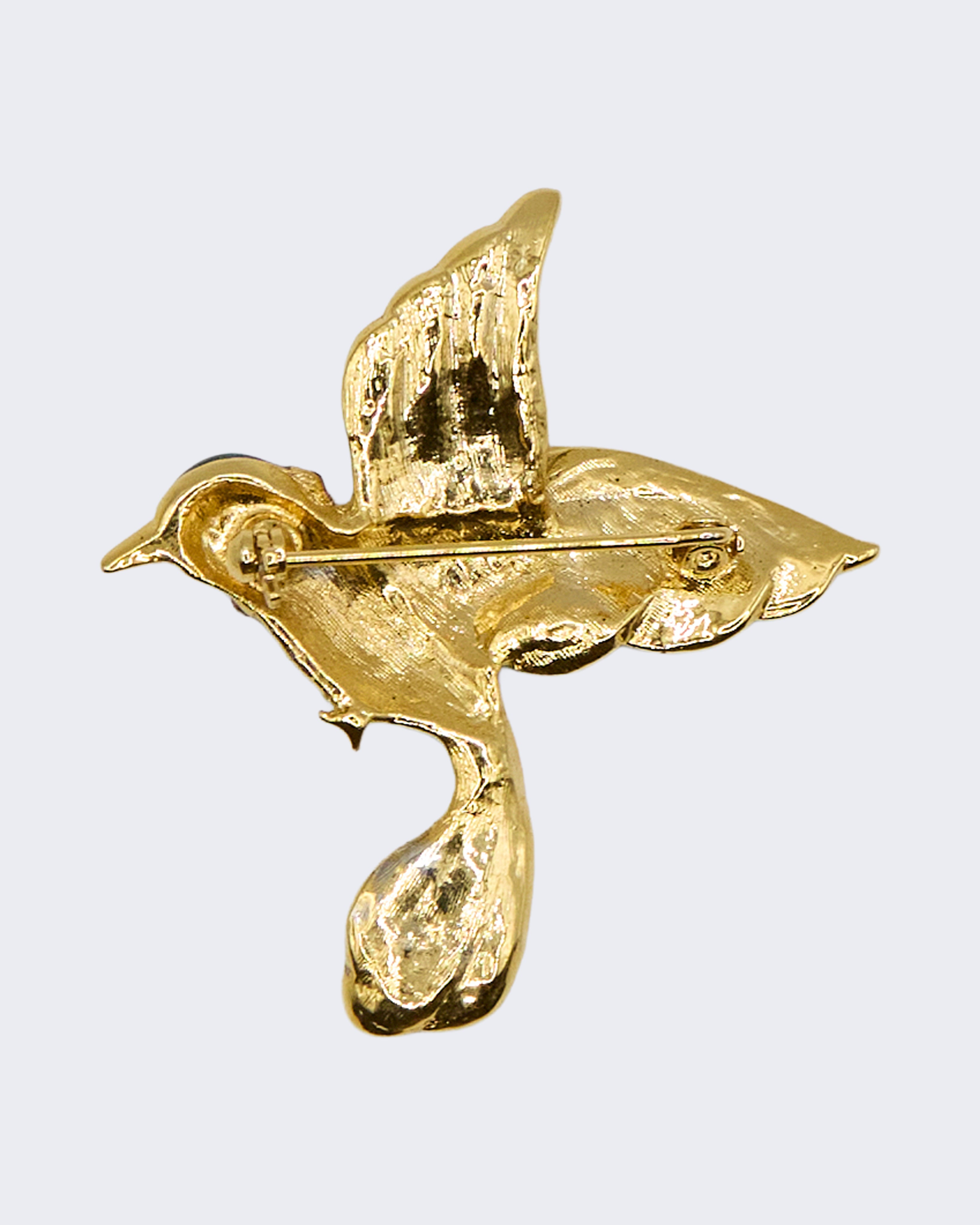 Spilla Vintage Uccello Verde Smaltato con Strass – Brooch Figurativa Anni ’80