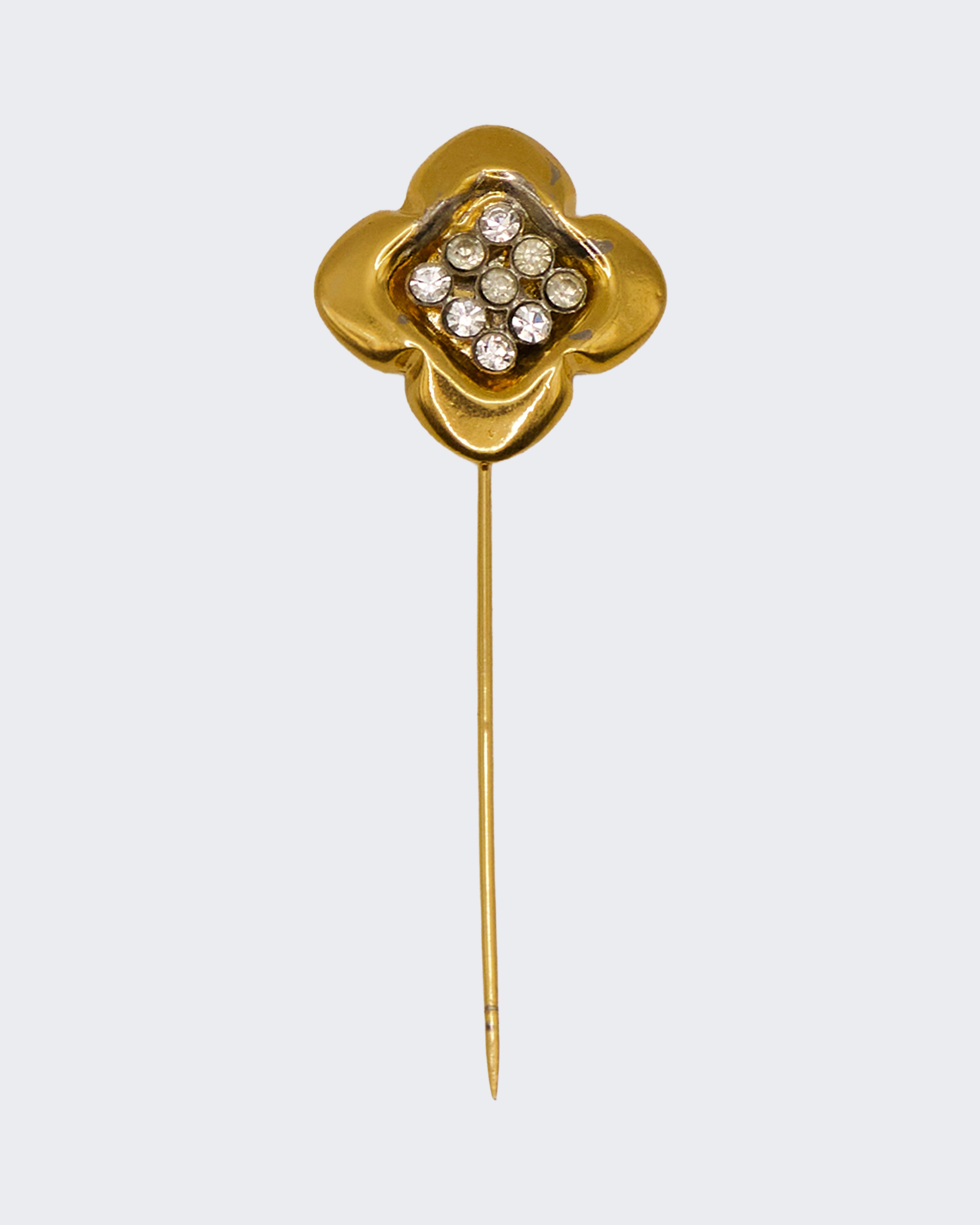 Spilla Floreale Vintage Placcata Oro con Cristalli – Motivo Quadrifoglio Art Nouveau / Edwardian