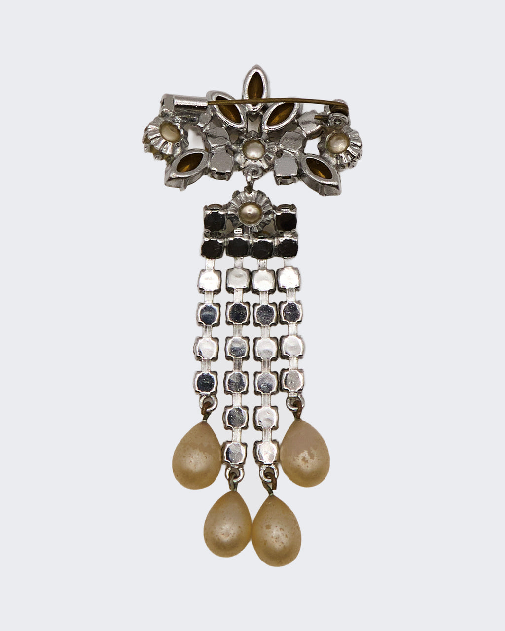 Spilla Vintage con Strass e Gocce di Perle Finte – Bigiotteria Elegante Anni ’30–’60