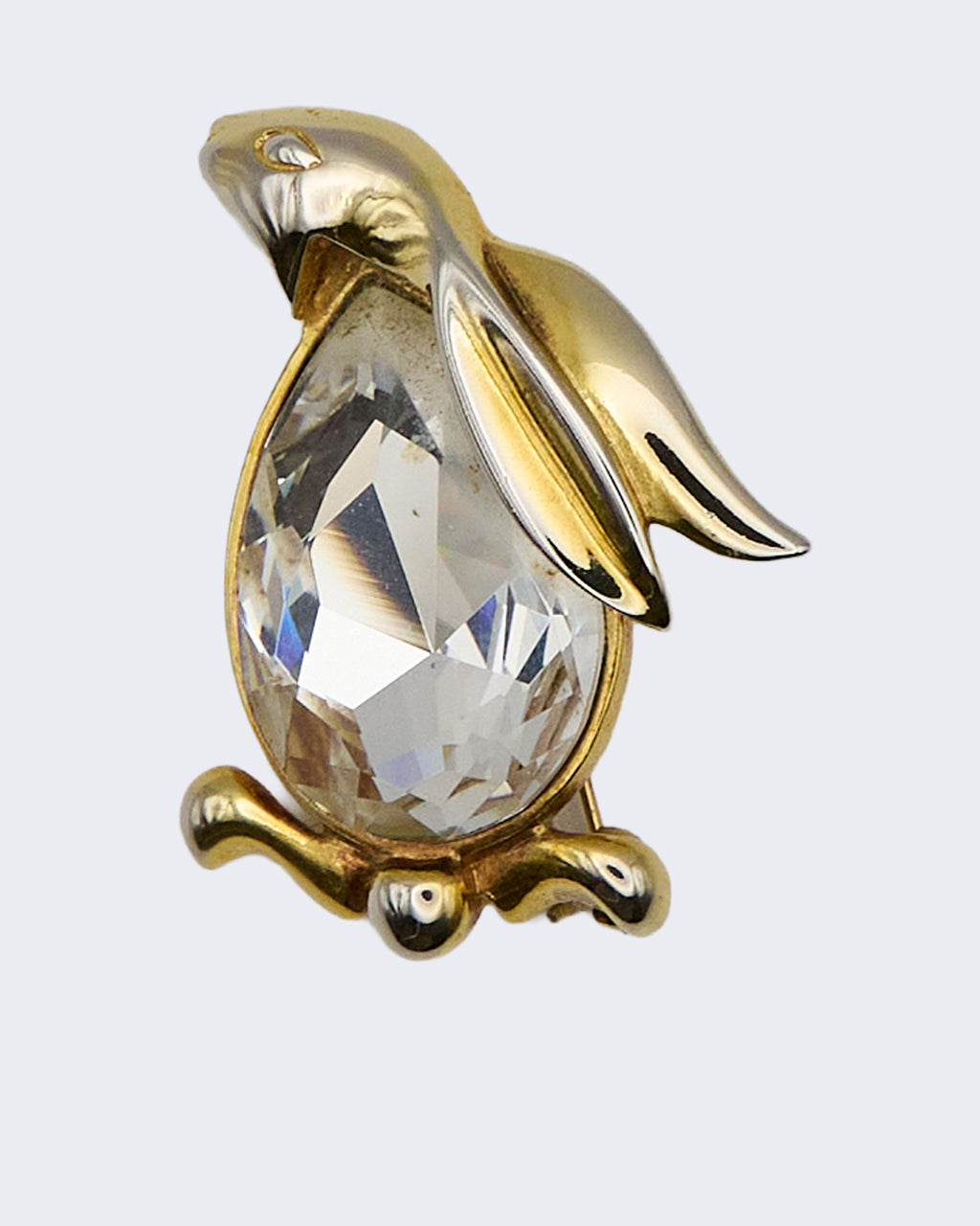Spilla Vintage Coniglio “Jelly Belly” con Cristallo – Metallo Dorato, Anni ’40–’50