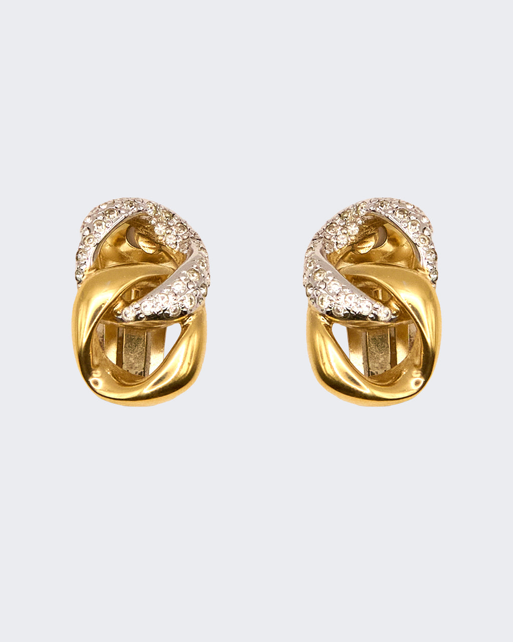 Boucles d'oreilles clips vintage Vogue Bijoux avec maillons entrelacés plaqués or et strass – années 1980/1990