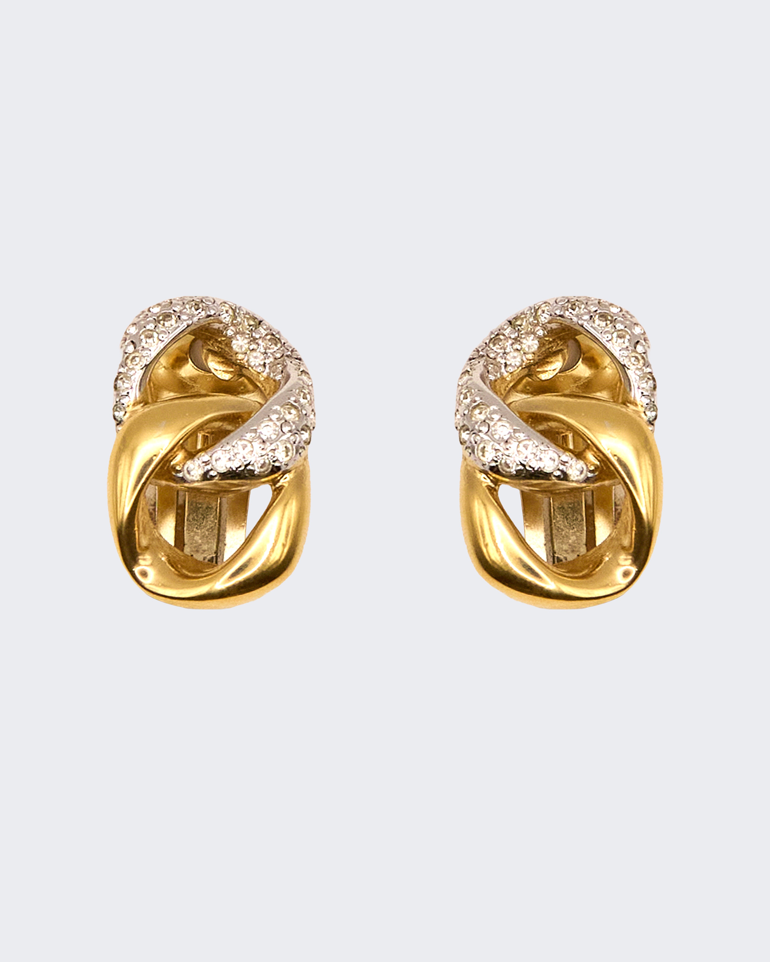 Boucles d'oreilles clips vintage Vogue Bijoux avec maillons entrelacés plaqués or et strass – années 1980/1990