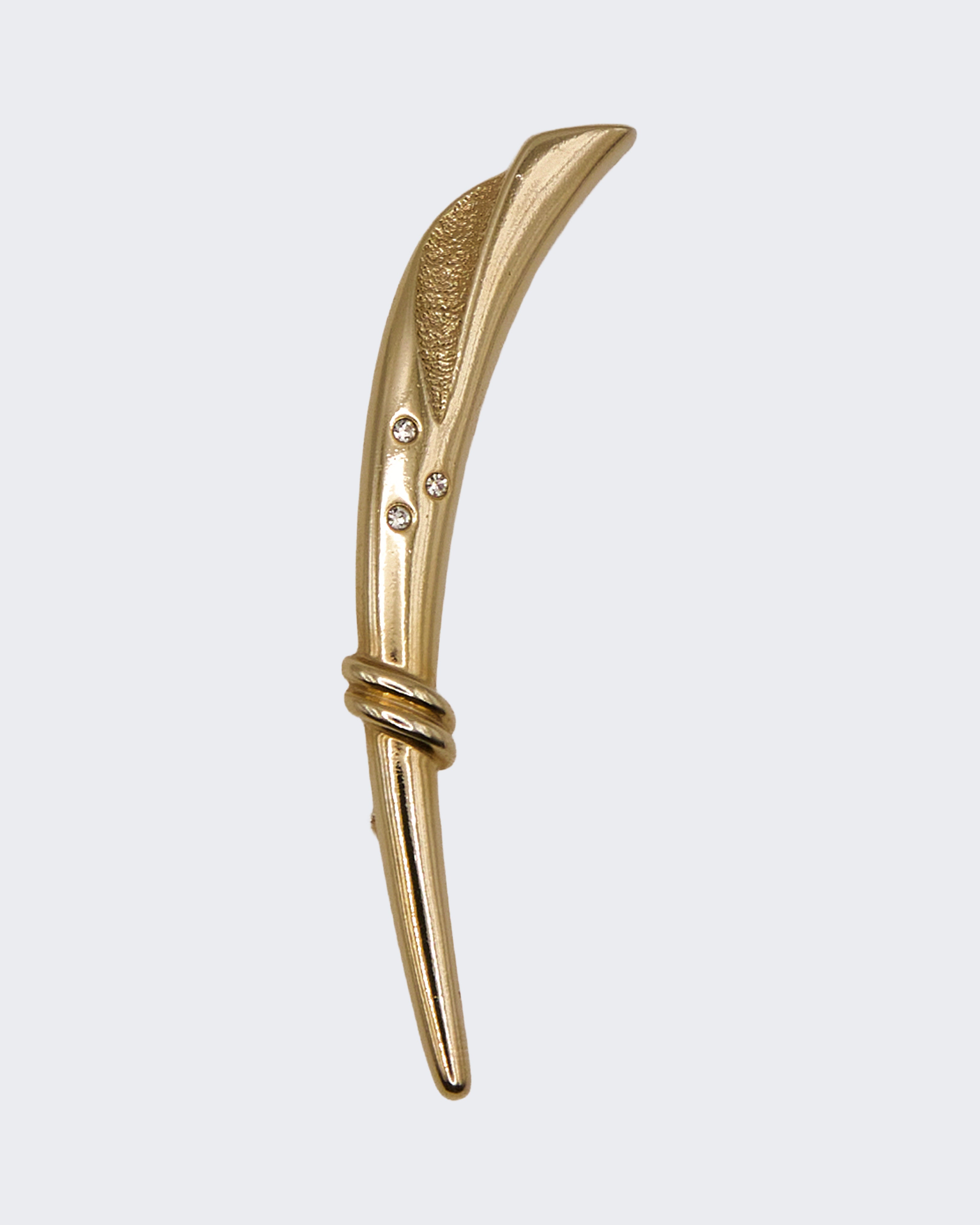 Spilla Vintage a Forma di Corno Placcata Oro con Strass