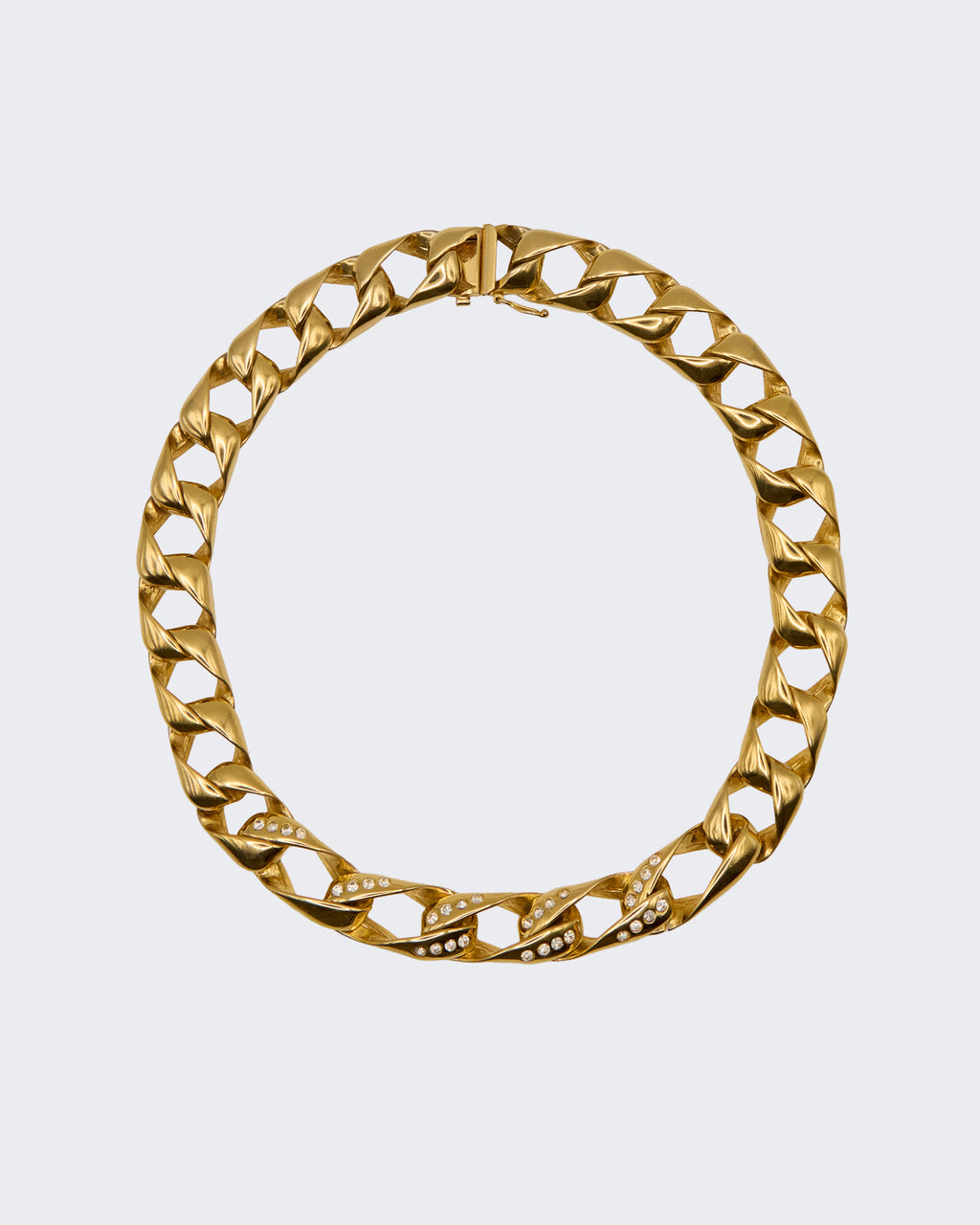 Collier vintage à maillons gourmette plaqué or orné de cristaux – Élégant collier cubain 