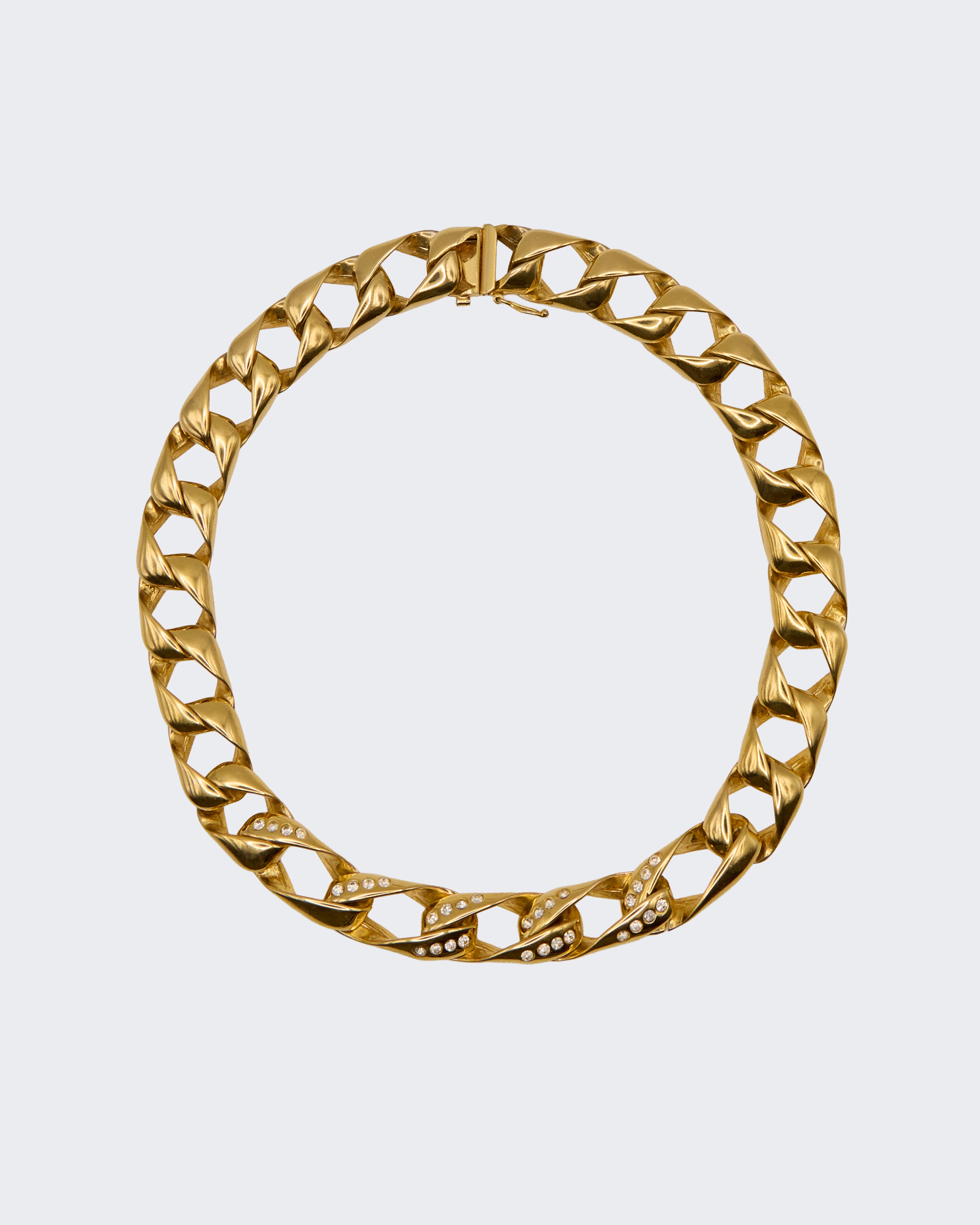 Collier vintage à maillons gourmette plaqué or orné de cristaux – Élégant collier cubain 