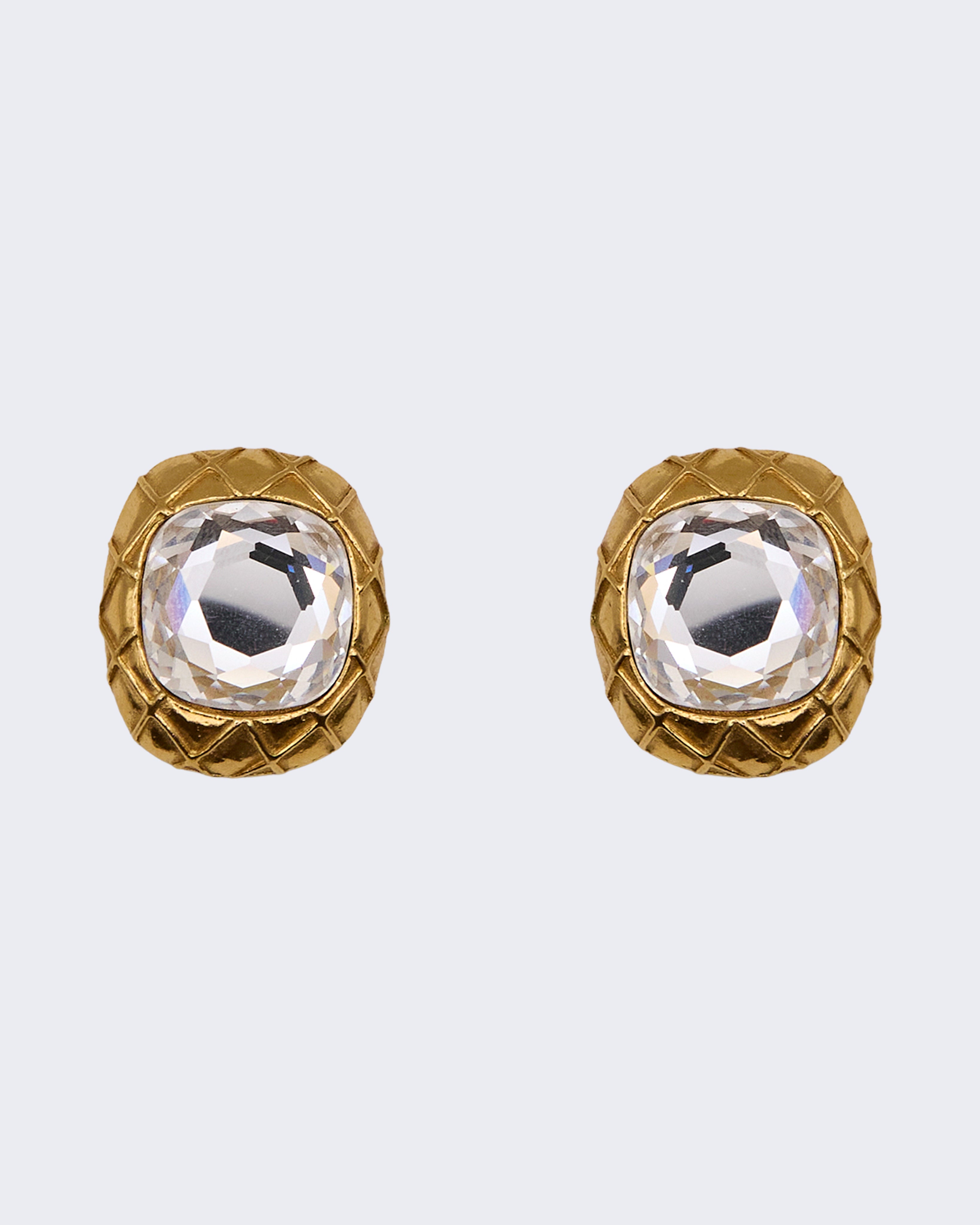 Orecchini Chanel Vintage a Clip con Cristallo – Design Matelassé Dorato