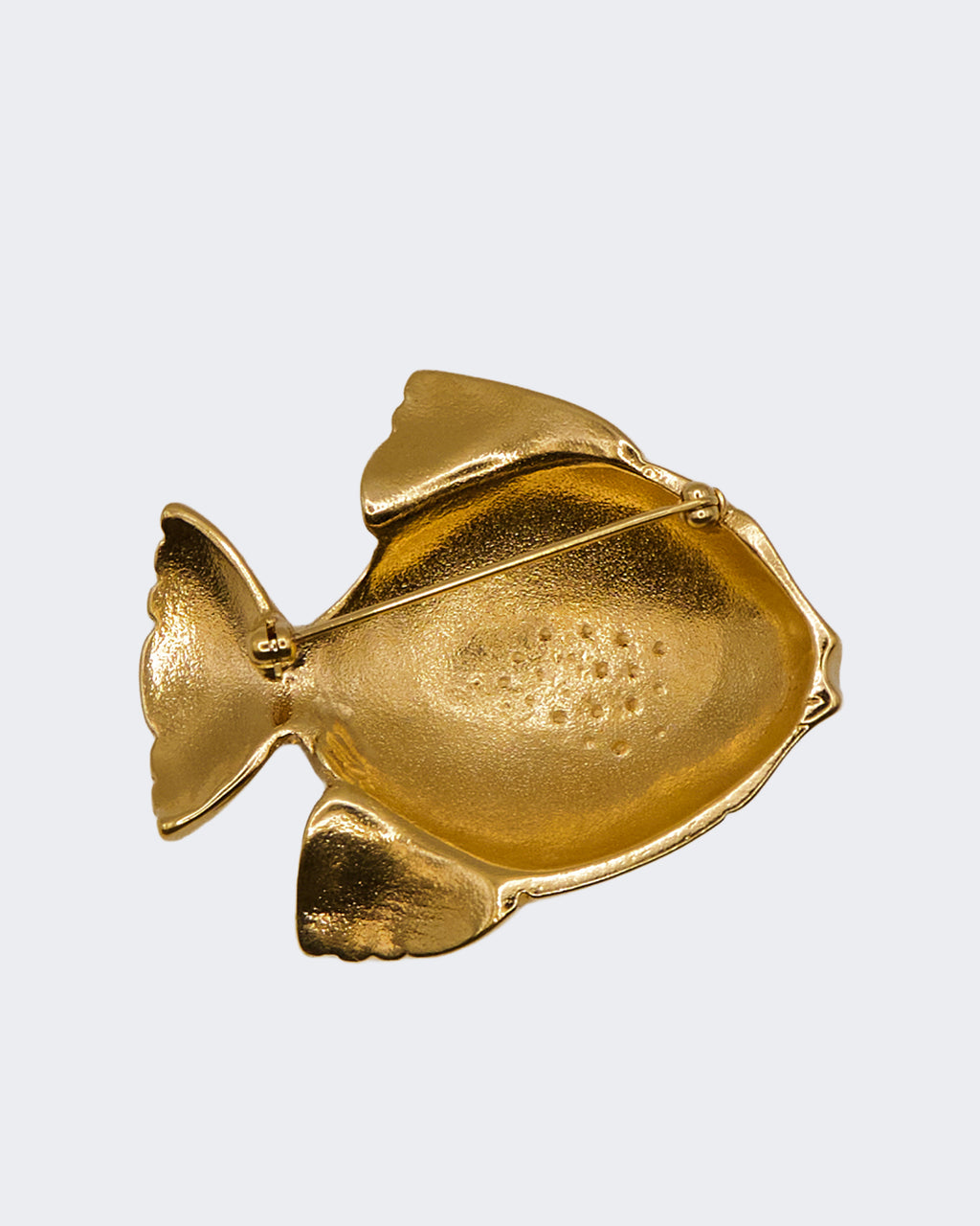 Spilla Pesce Vintage Dorata con Strass e Cabochon Rosso – Bigiotteria Anni ’40–’70