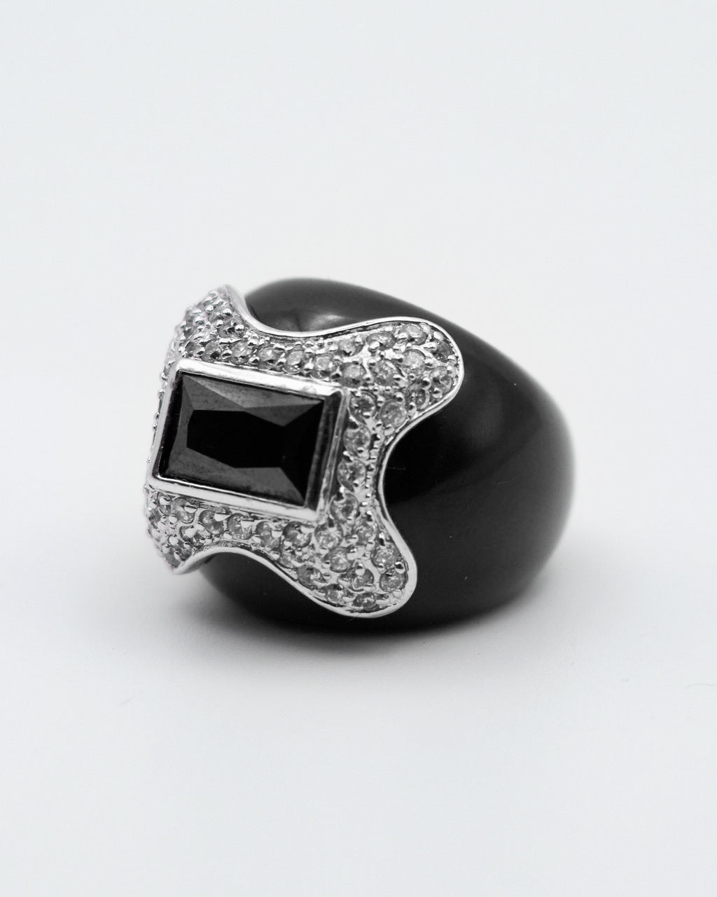 Anello Vintage Nero con Strass Crystal e Pietra Geometrica