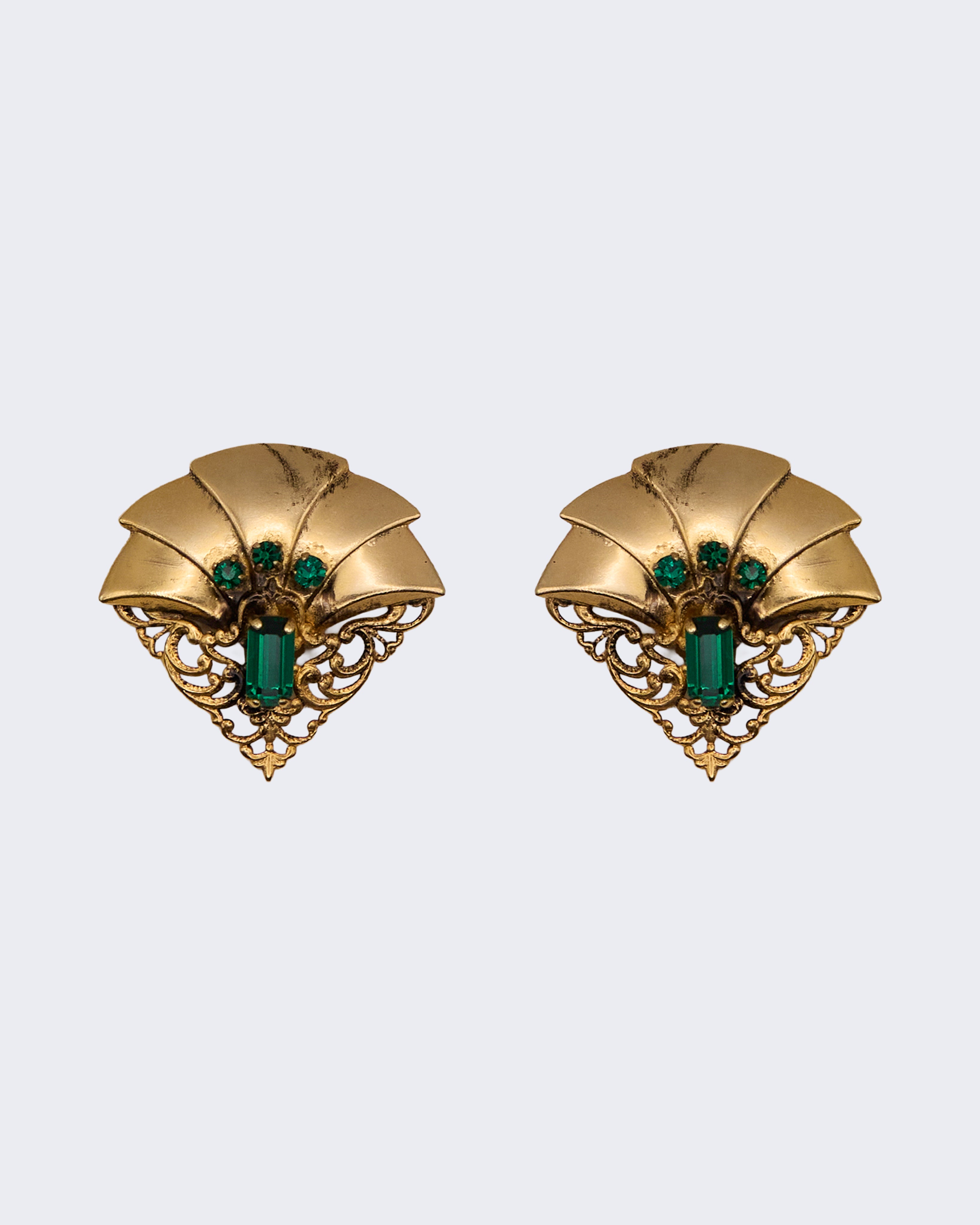 Orecchini Vintage Dorati con Pietre Verdi Stile Art Déco – Anni 80