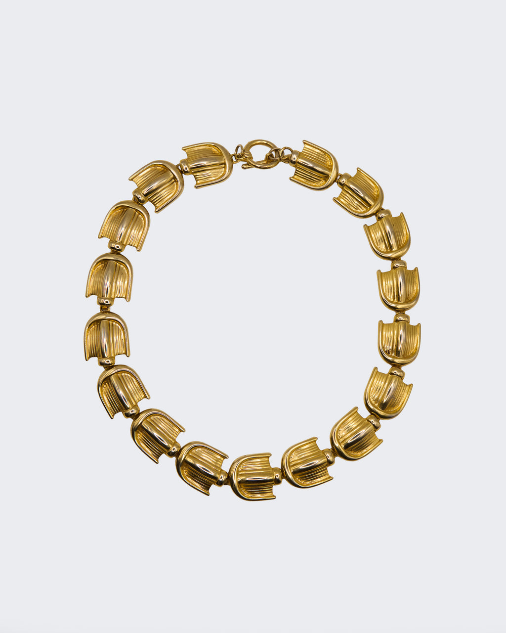 Collana Vintage Geometrica Tono Oro – Girocollo a Maglie a Coste di Alta Moda
