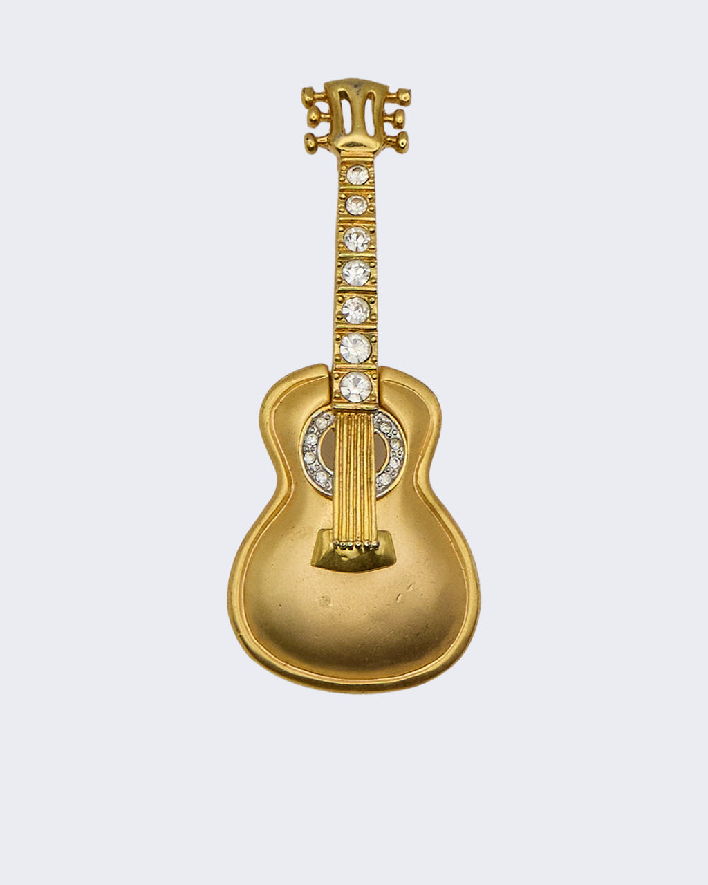 Vintage Gold-Plated Guitar Brooch with Swarovski Crystals