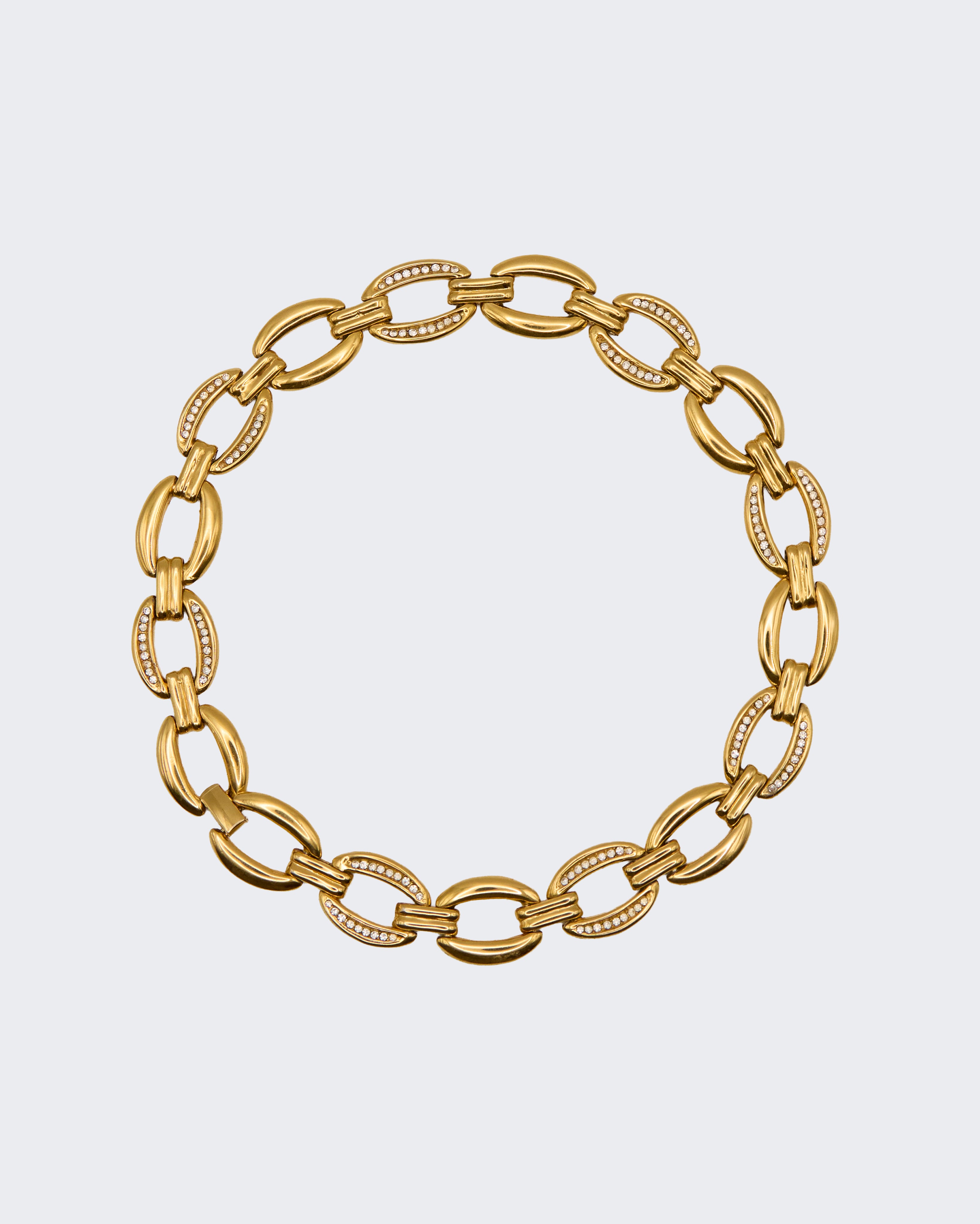 Collier Cascio Vintage à maillons ovales orné de cristaux – Finition satinée