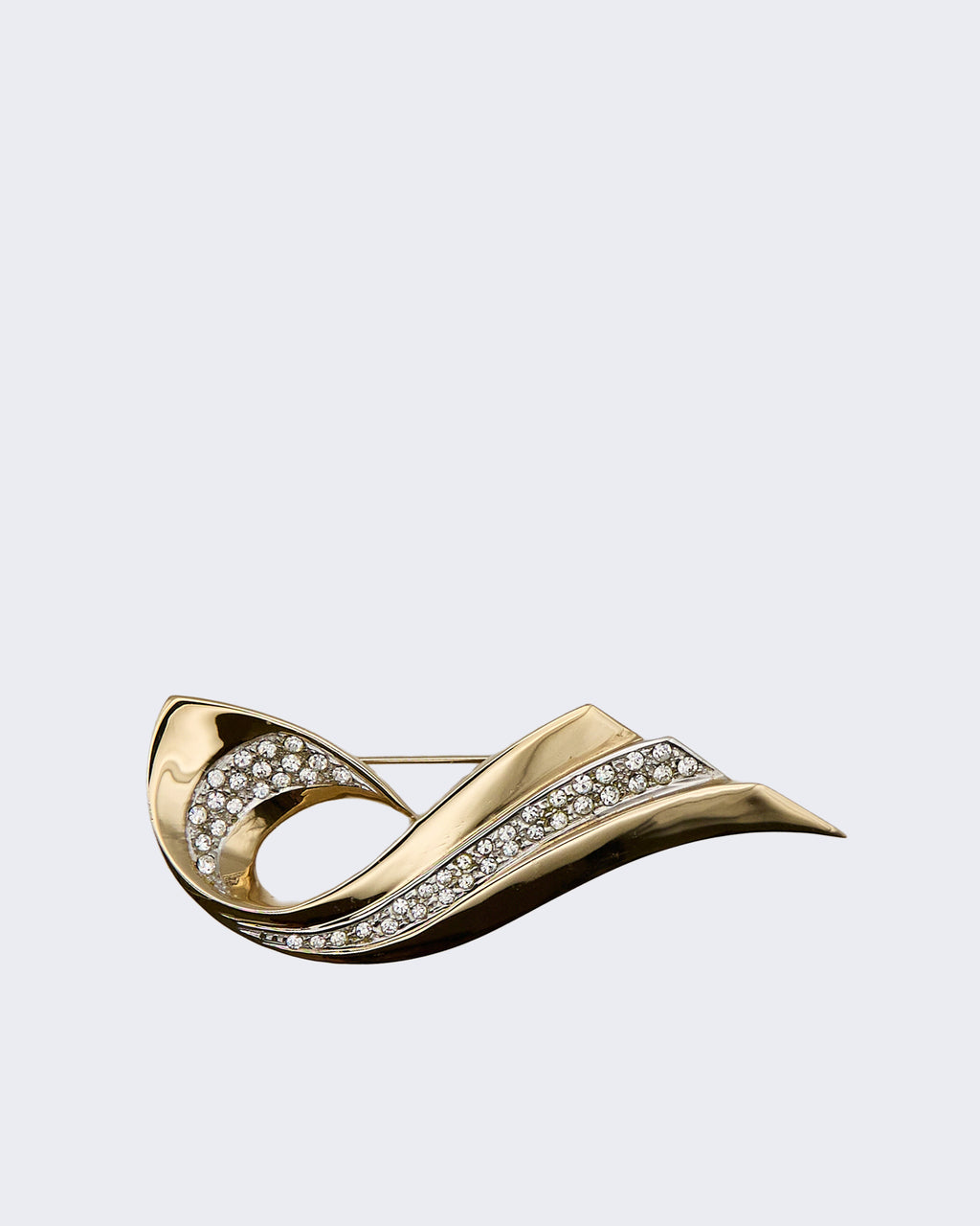 Spilla Vintage a Onda con Strass in Metallo Dorato – Anni ’70–’80