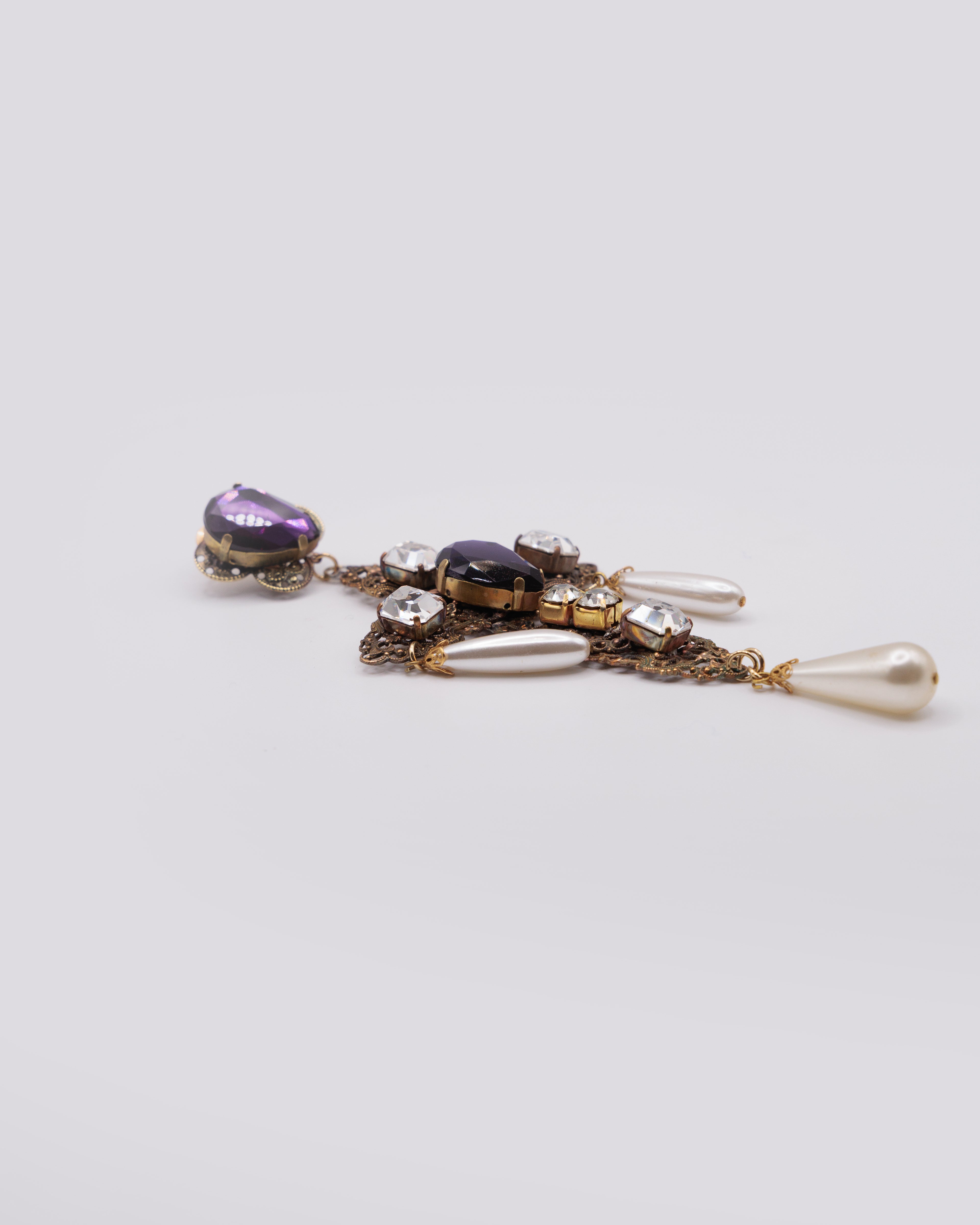 Orecchini Vintage a Croce con Pietre Viola e Perle – Orecchini Barocchi Pendenti Statement