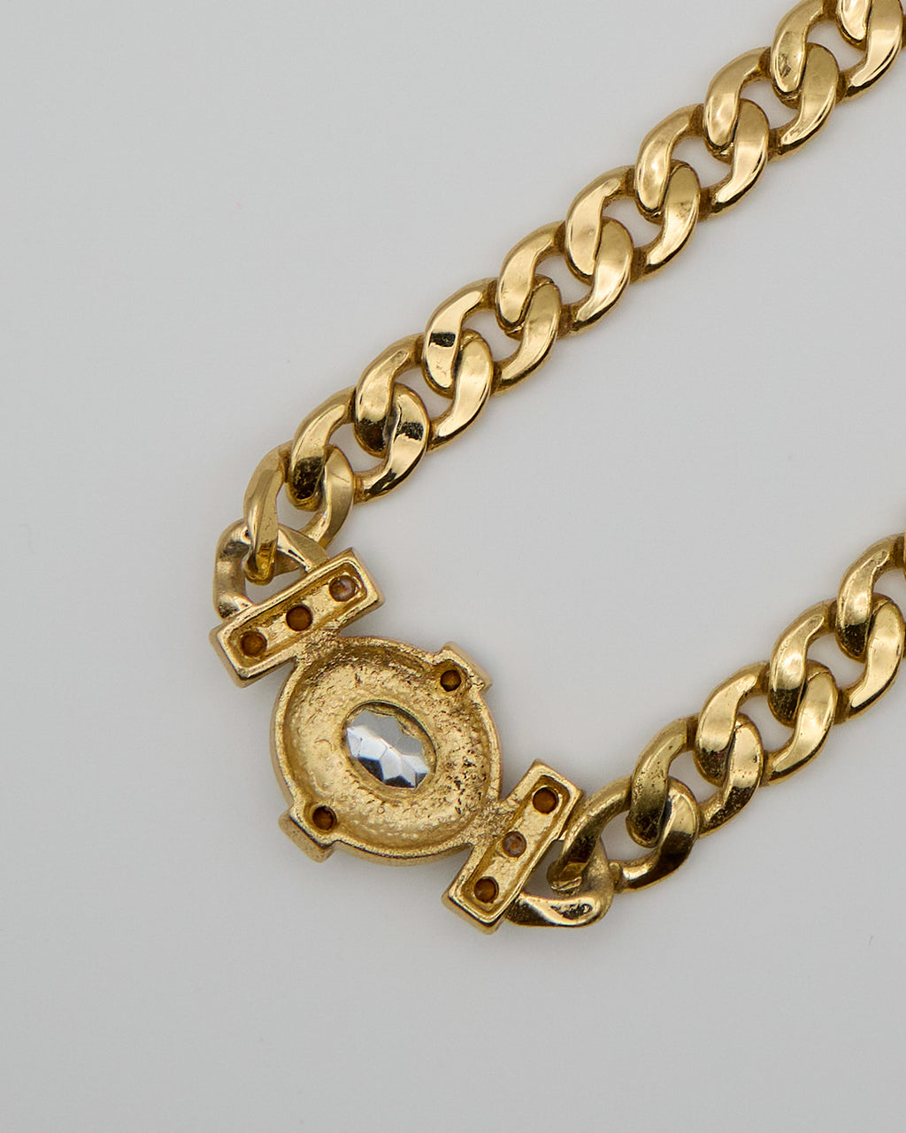 Collana vintage anni ’70 con smeraldo e diamanti, catena groumette spessa – Gioiello statement