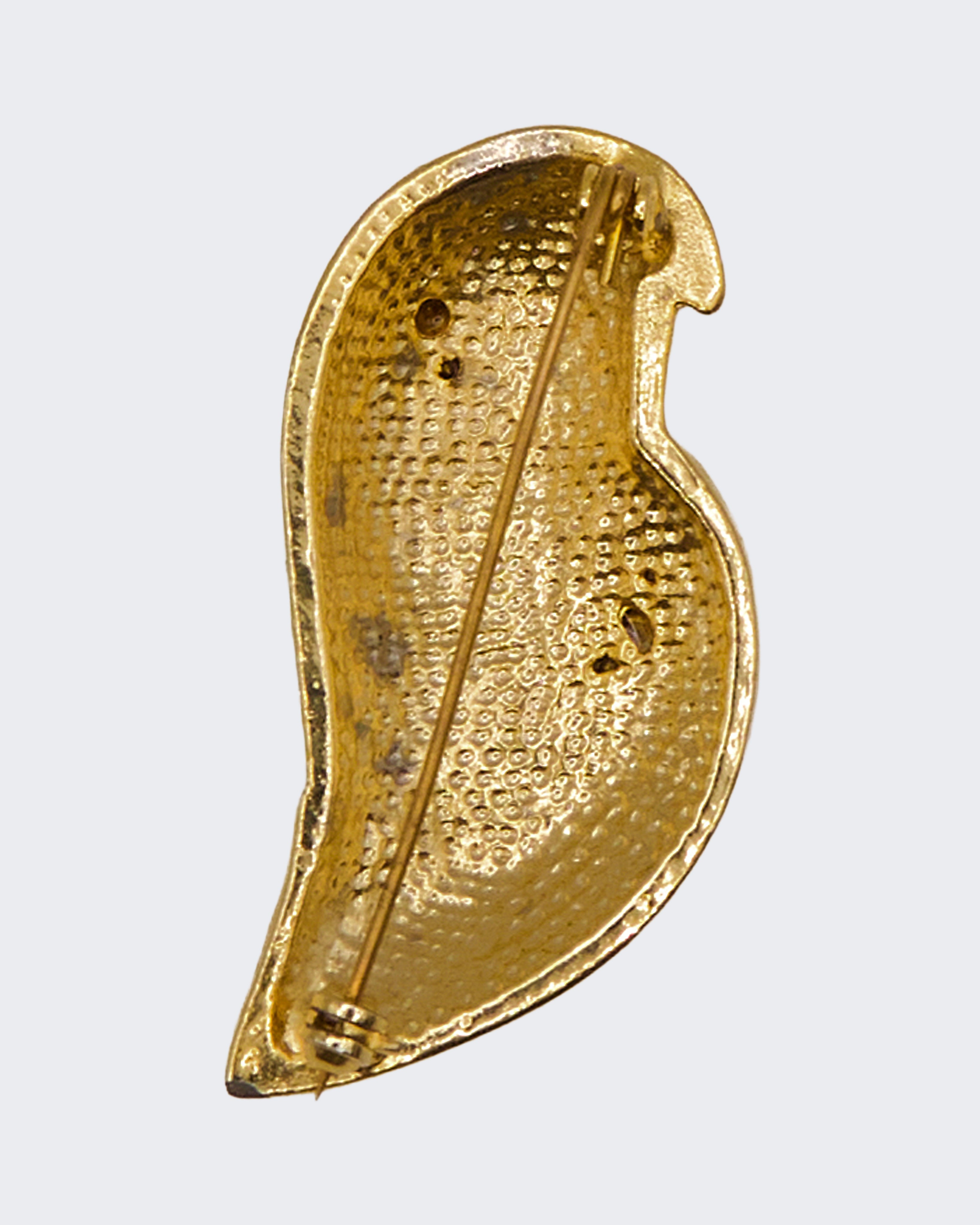 Spilla Vintage Testa d’Aquila con Smalto Crema e Cristalli – Metallo Color Oro
