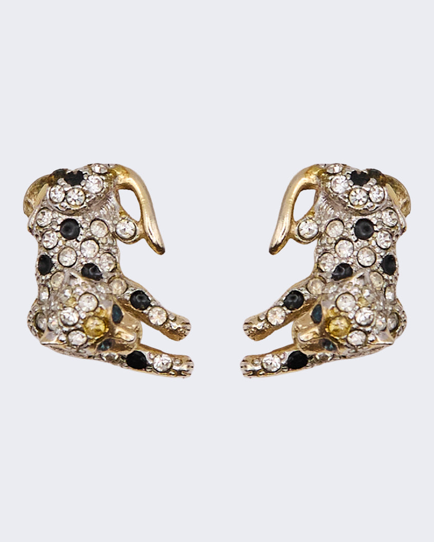 Orecchini Vintage Leopardati con Strass e Cristalli Neri