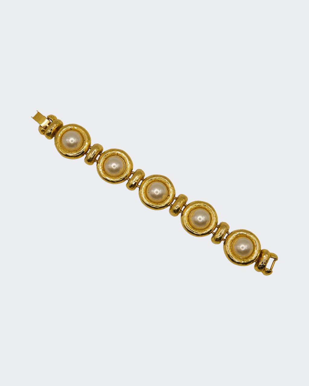 Bracciale Vintage Placcato Oro con Perle Mabé Sintetiche – Maglie Grandi, Anni ’80