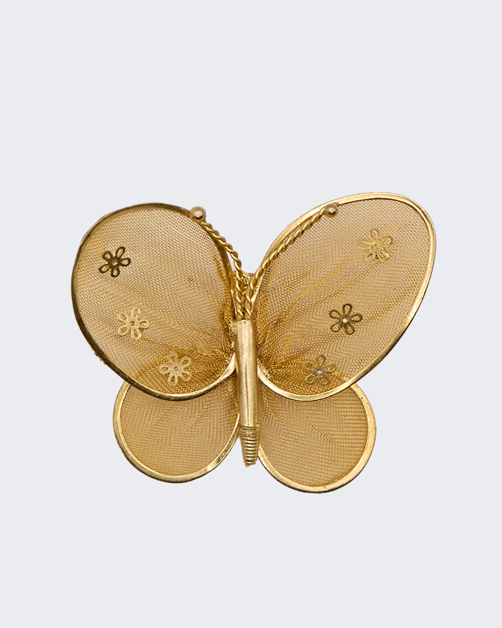 Broche papillon vintage en maille dorée – années 1950/1960