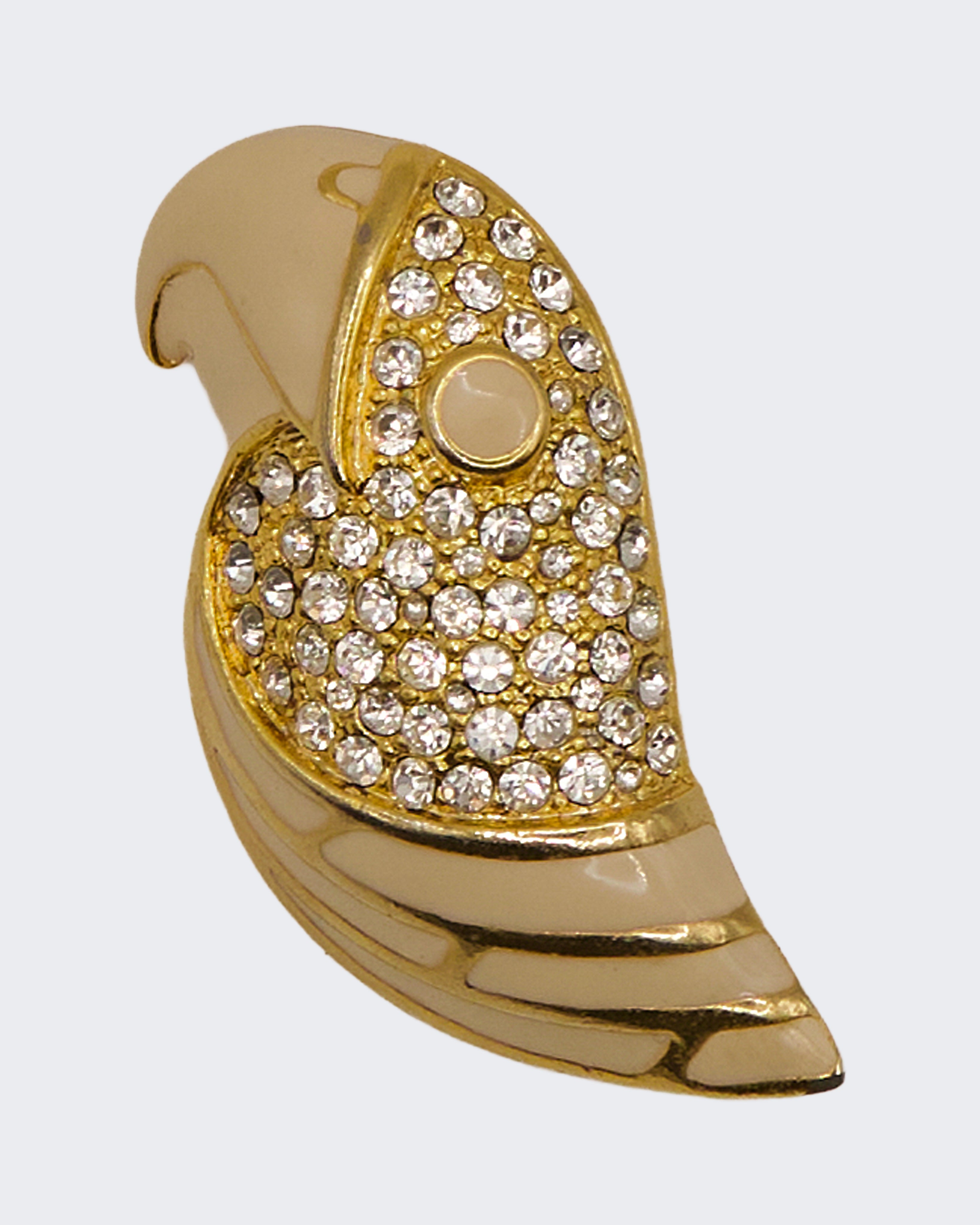 Spilla Vintage Testa d’Aquila con Smalto Crema e Cristalli – Metallo Color Oro